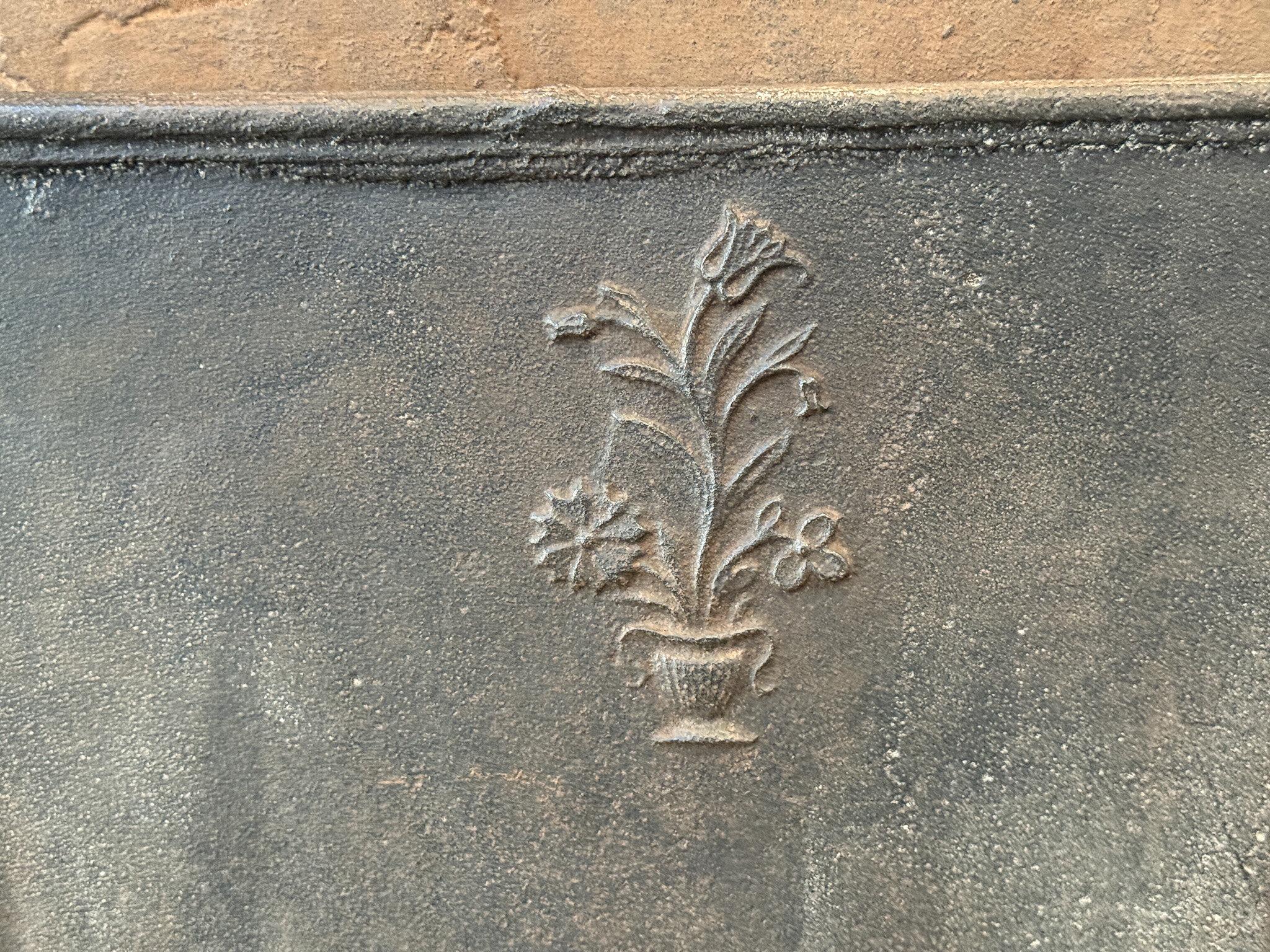 Iron French Louis XV Period 'Flower Basket' Fireback / Backsplash, 18th Century For Sale