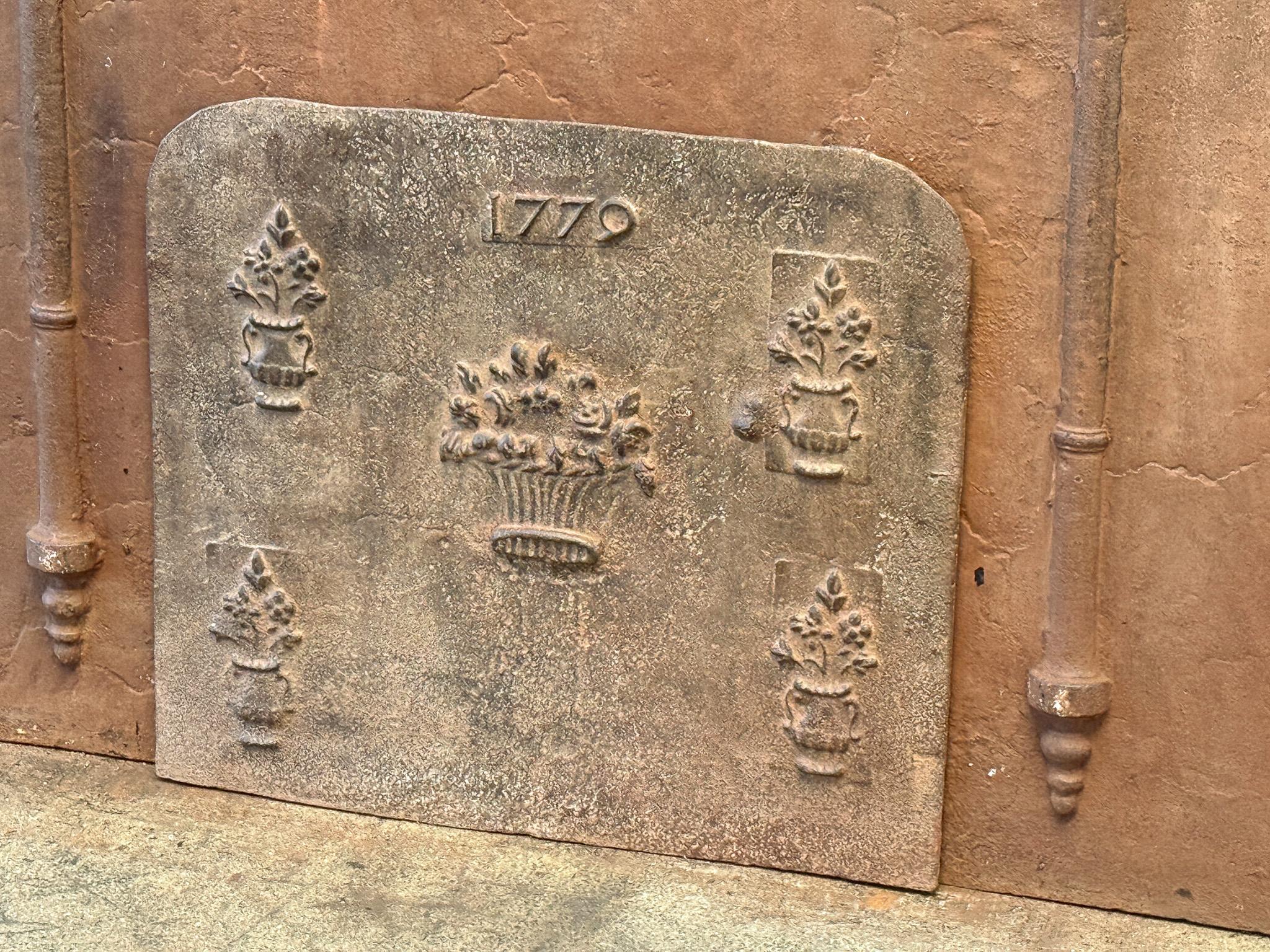 Cast French Louis XV Period 'Flower Baskets' Fireback / Backsplash, 18th C. For Sale