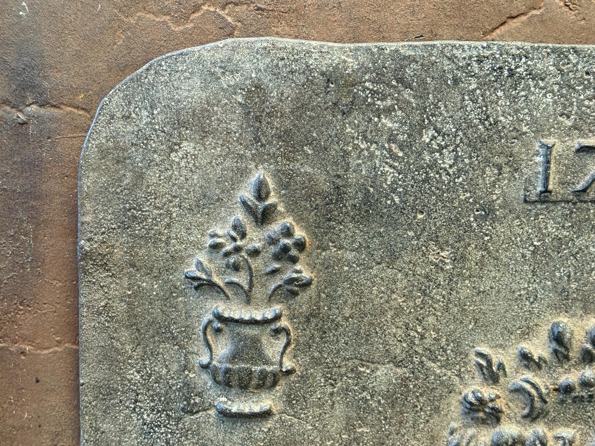 Iron French Louis XV Period 'Flower Baskets' Fireback / Backsplash, 18th C. For Sale