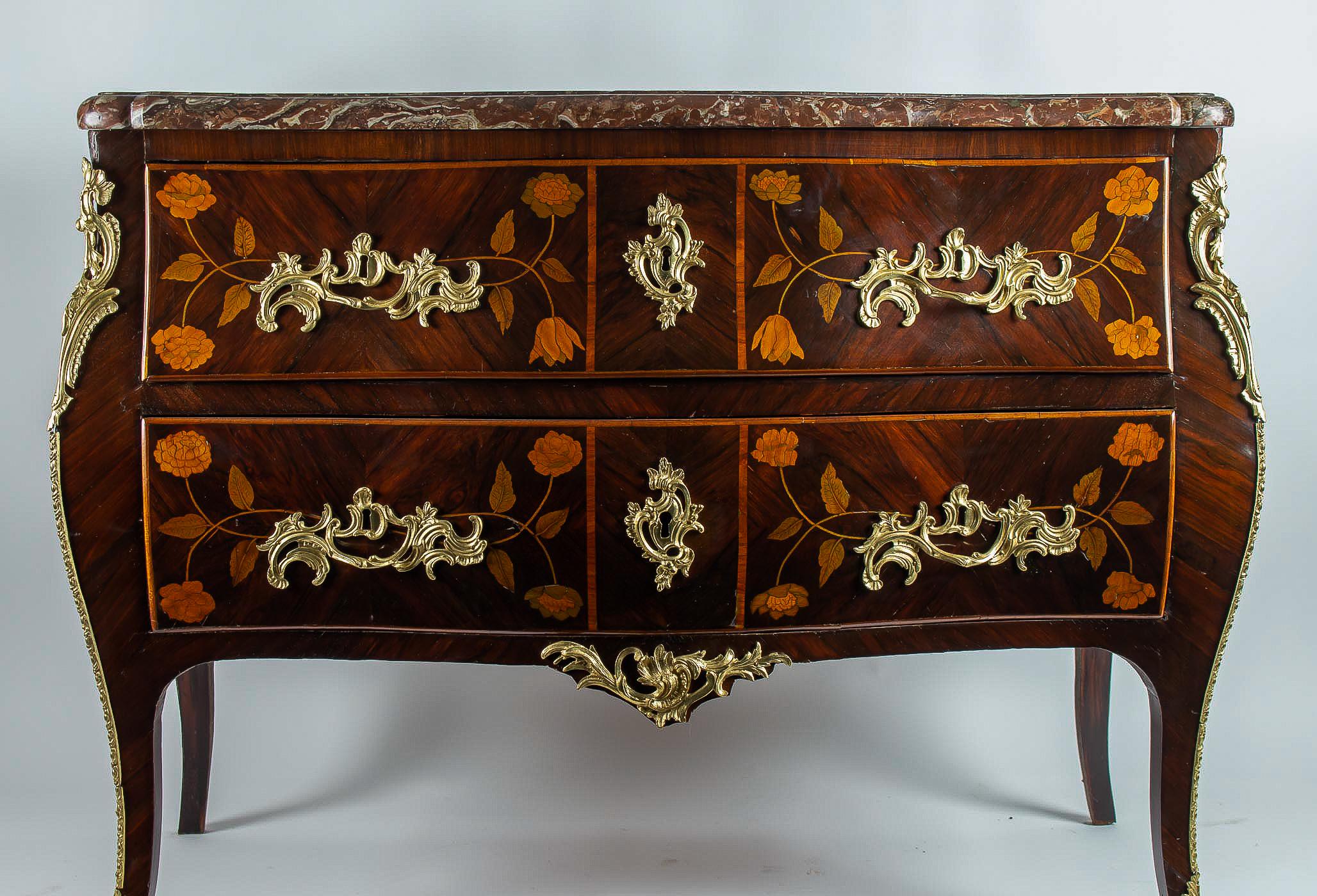 18th Century French Louis XV Period Flowers Marquetry Commode, circa 1740-1750 For Sale
