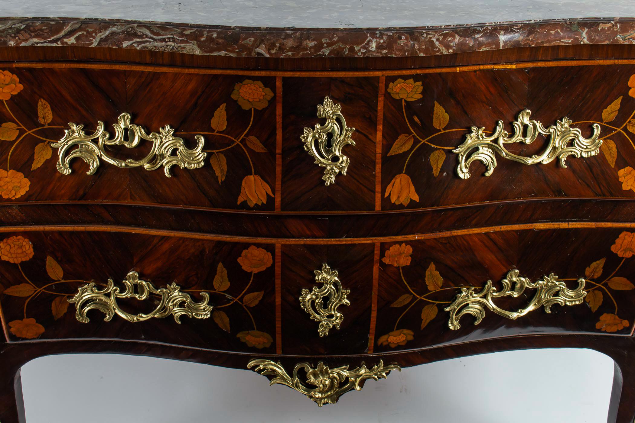 French Louis XV Period Flowers Marquetry Commode, circa 1740-1750 For Sale 2