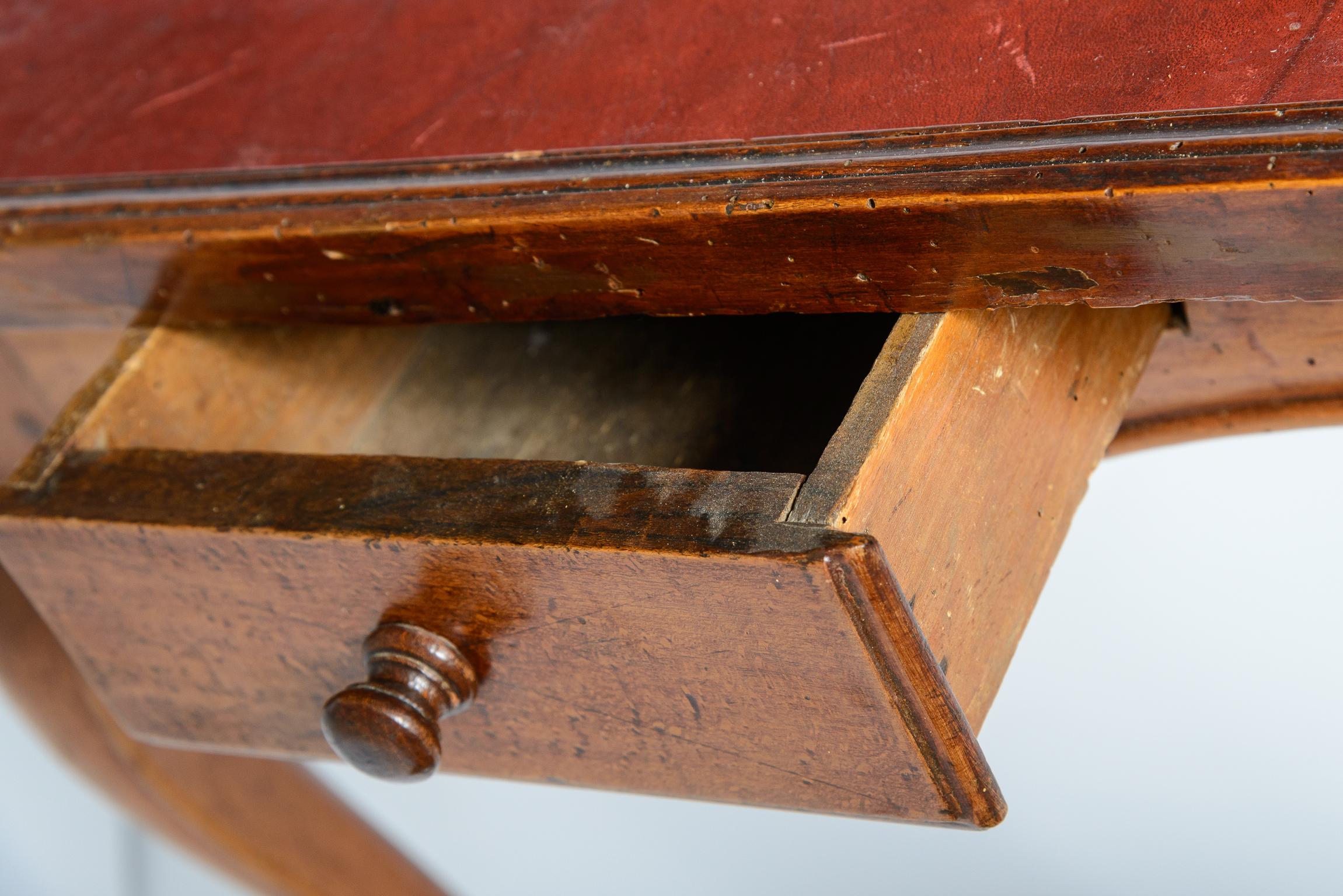 Wood French Louis XV Period Game Table With Original Red Leather Top, 18th C. For Sale