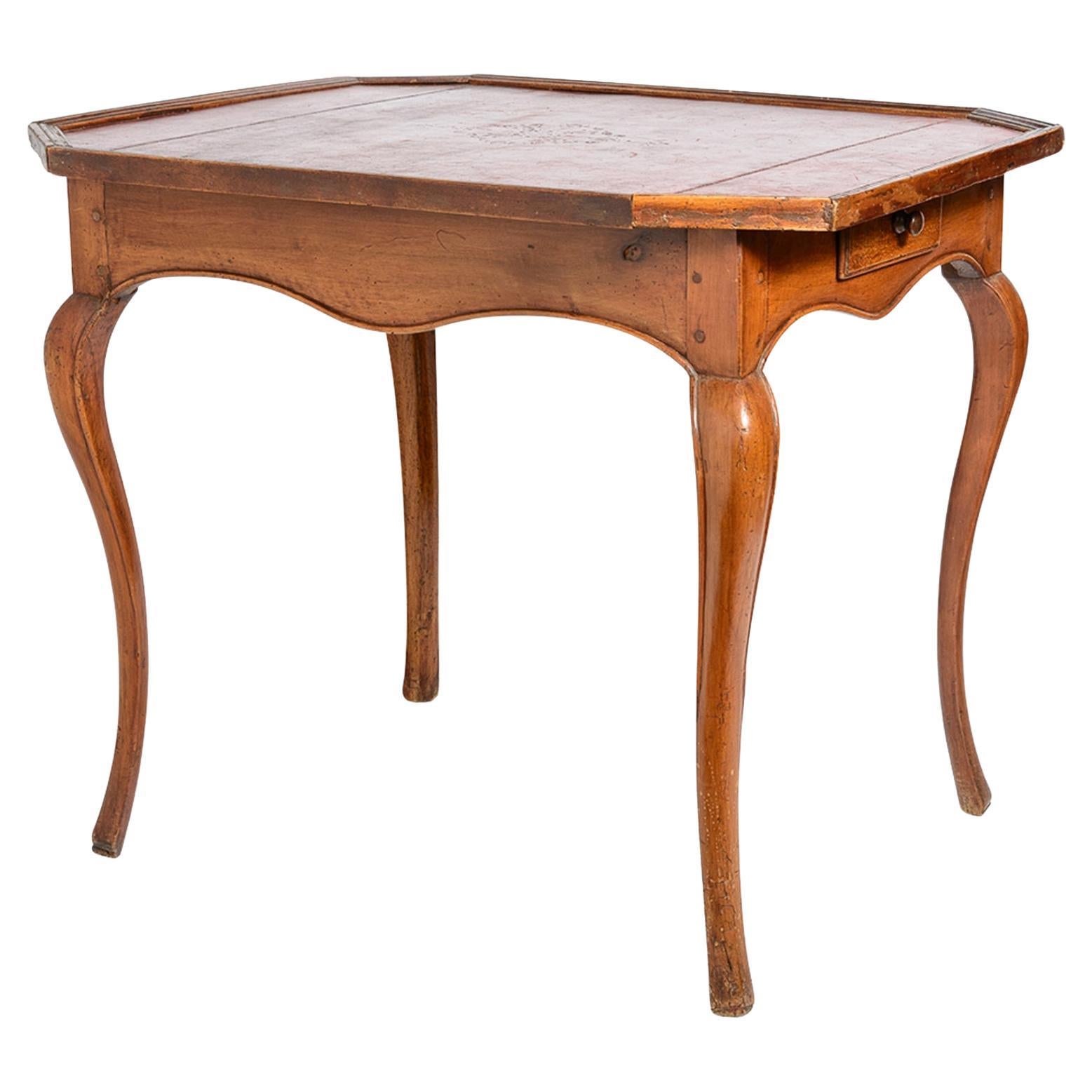 French Louis XV Period Game Table With Original Red Leather Top, 18th C.