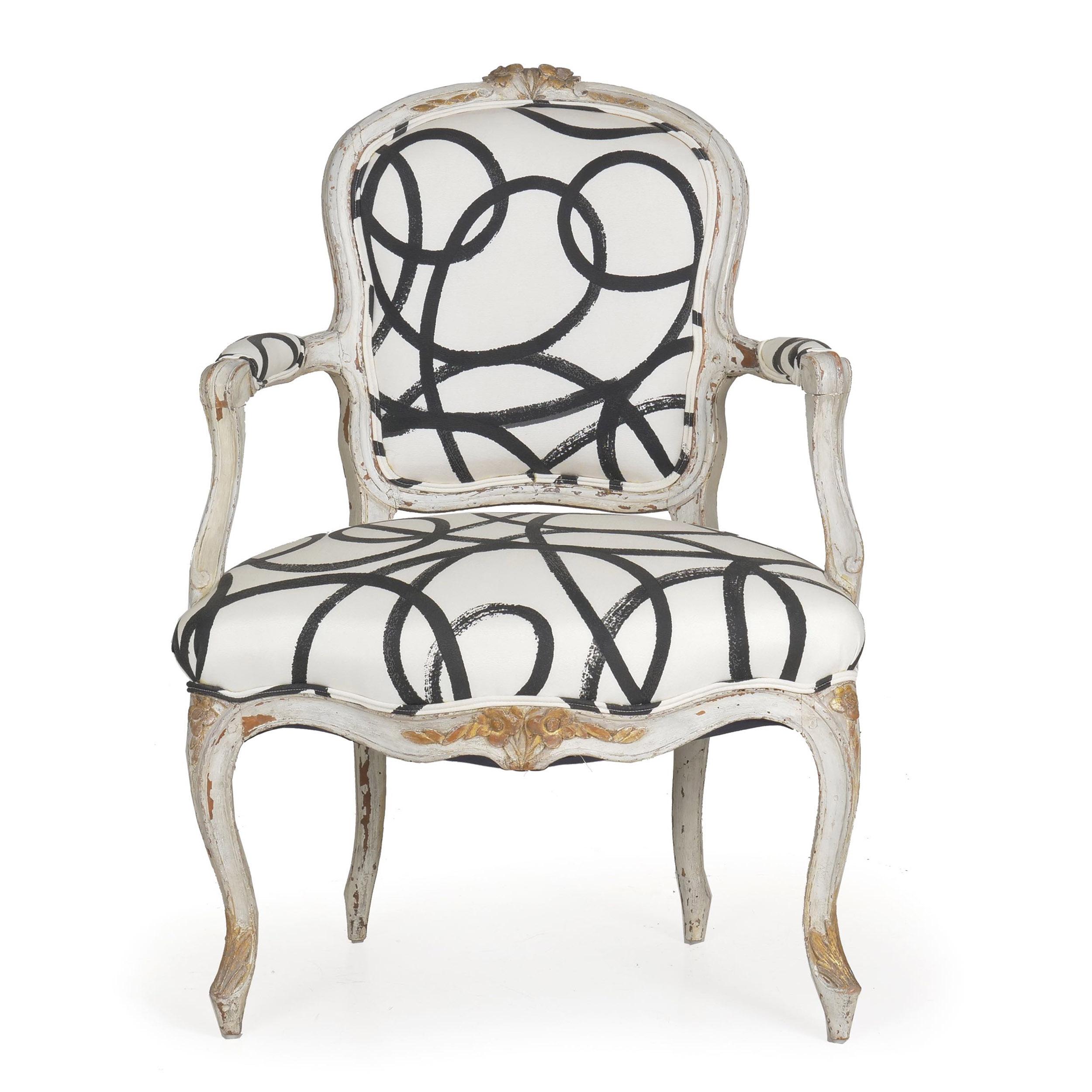French Louis XV worn white-gray painted fauteuil
circa late 18th-early 19th century
Item # 008EXP26I-1 

A gorgeous painted fauteuil of the Louis XV period, this delightful chair has a historical surface of many layers, having been painted and