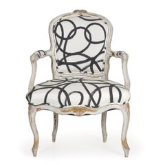 French Louis XV Period Gray Painted Antique Fauteuil Armchair, 18th Century