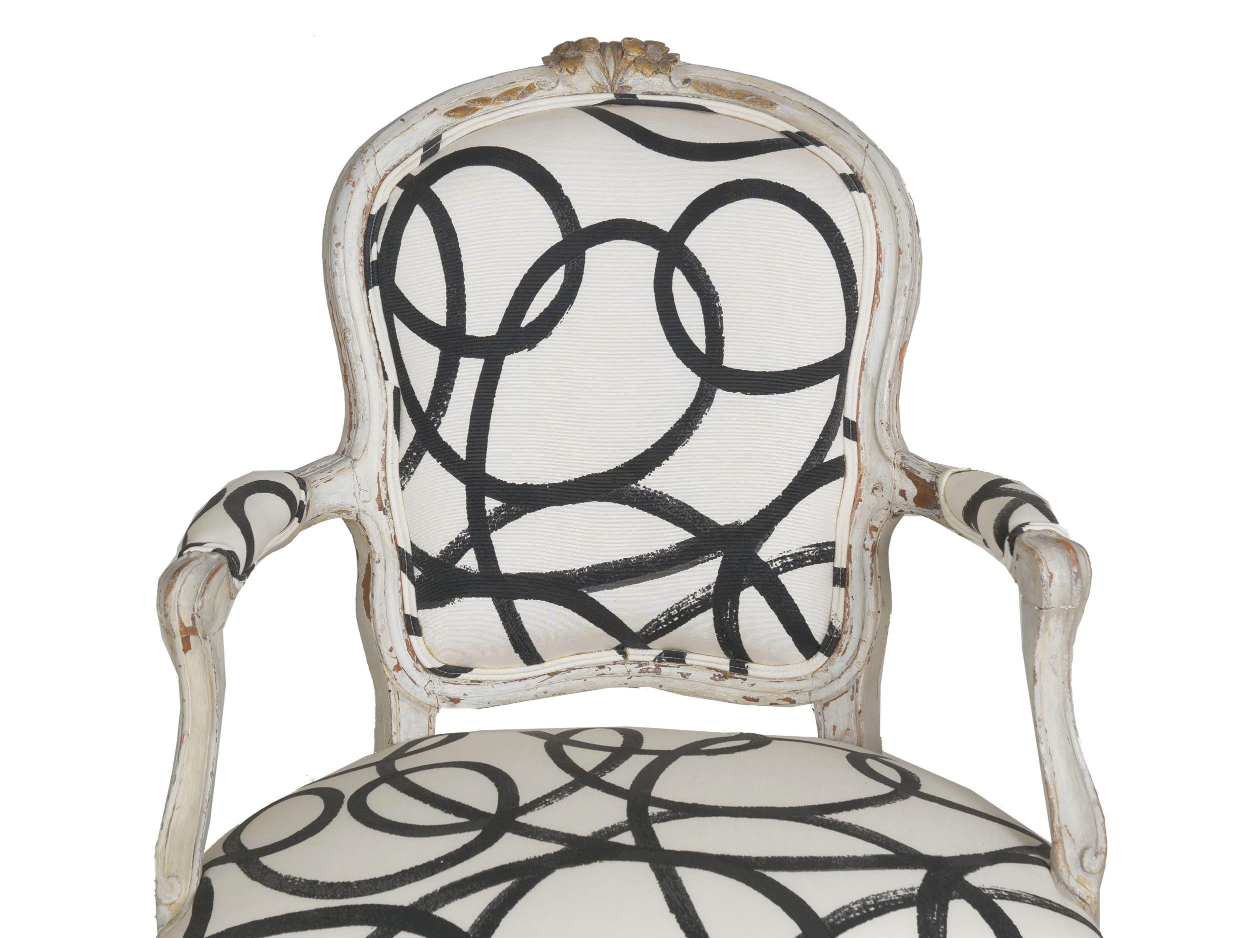 French Louis XV Period Gray Painted Antique Fauteuil Armchair, 18th Century 1