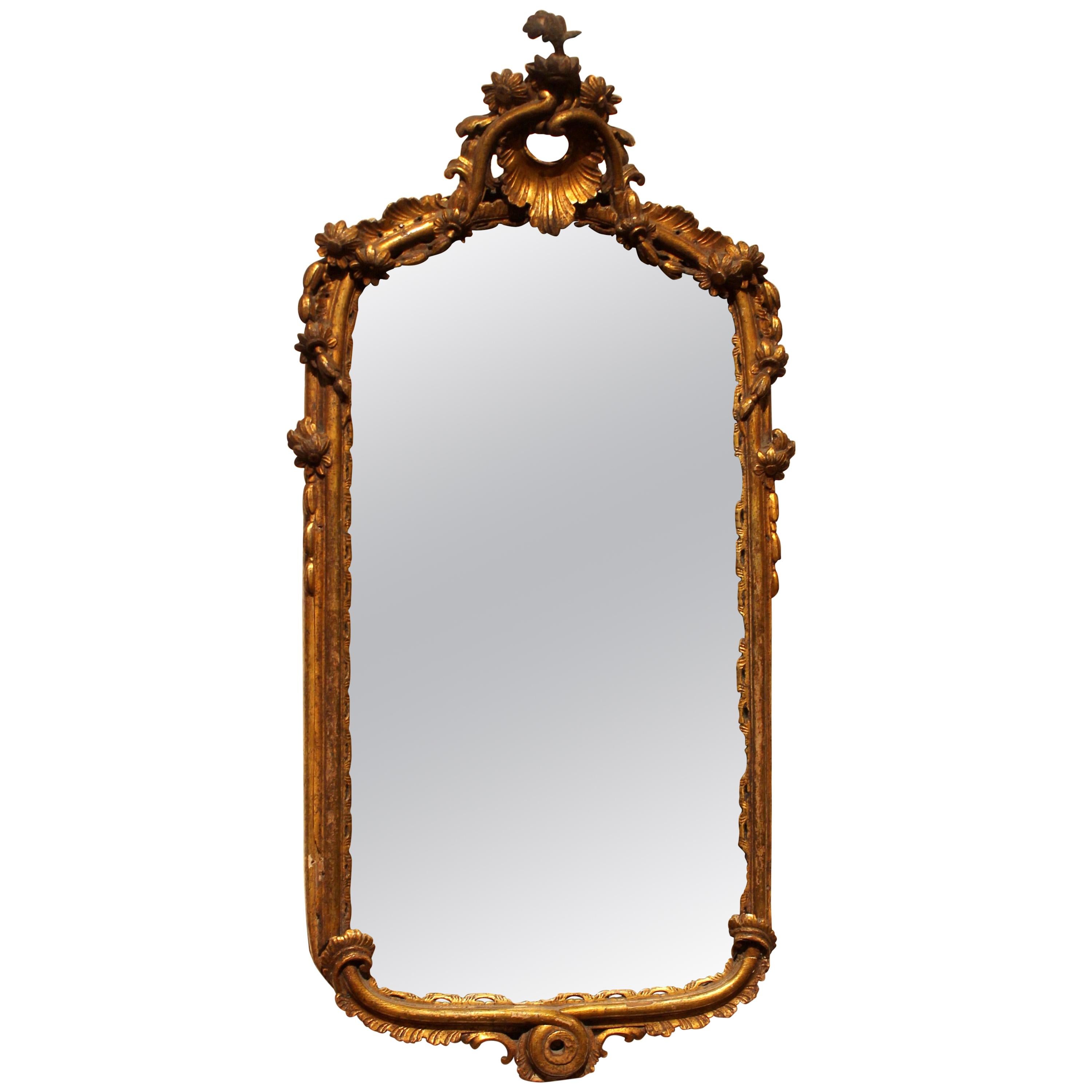 Italian Louis XV Period Hand-Carved Giltwood Mirror For Sale