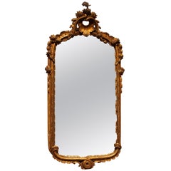 French Louis XV Period Hand-Carved Giltwood Mirror