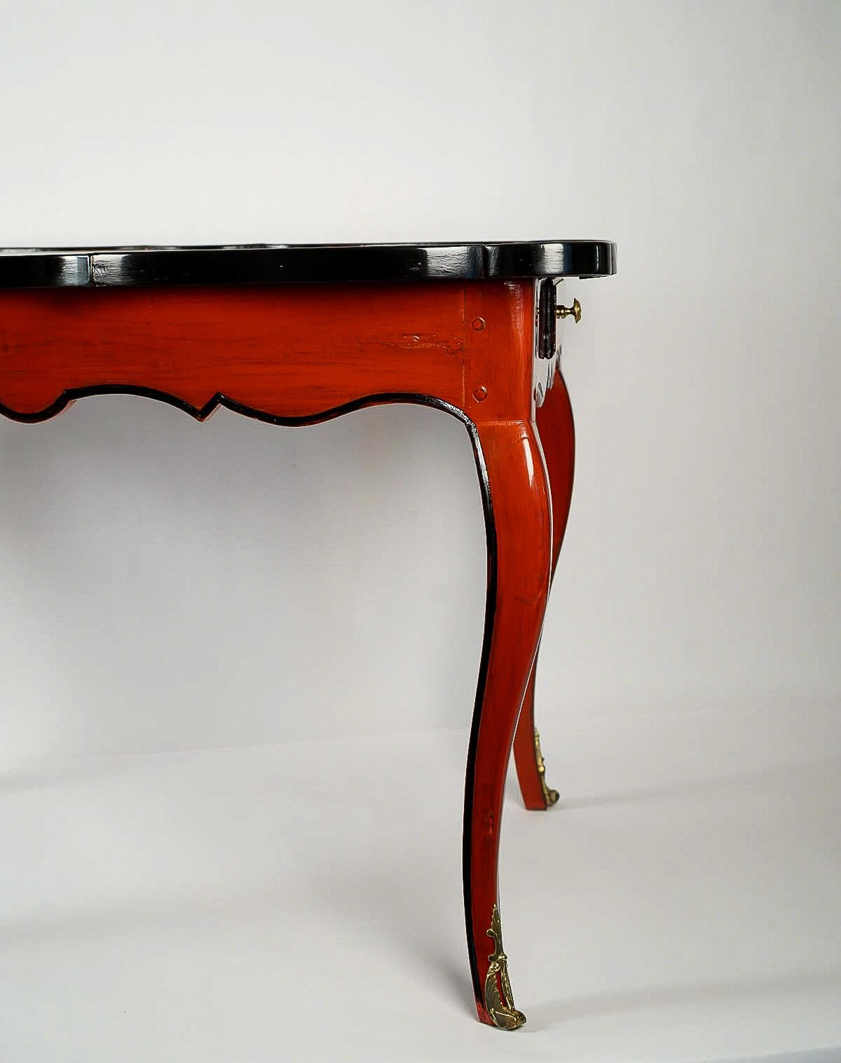 French Louis XV Period, Lacquered Game Table with Leather Top, circa 1740 5