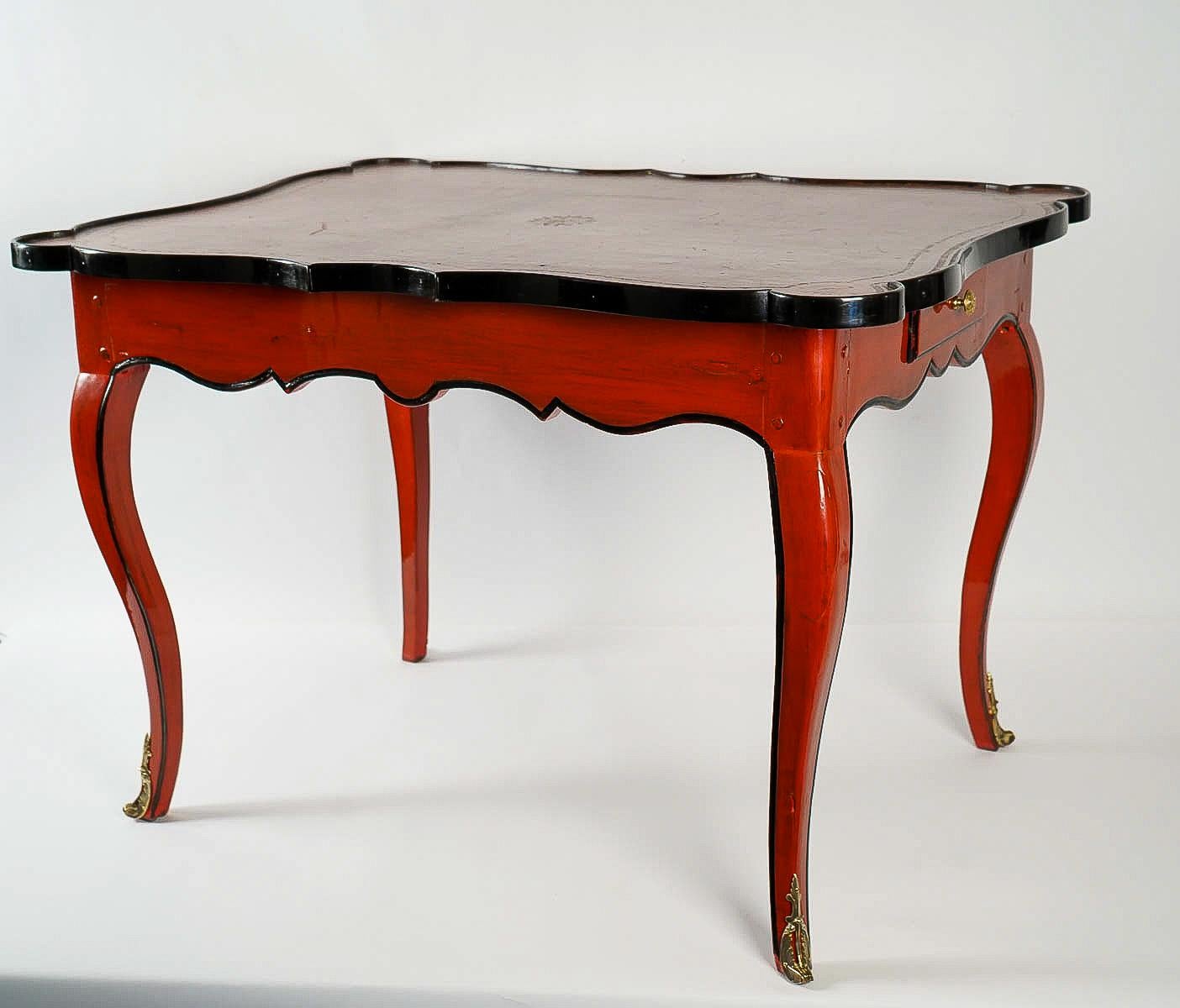 18th Century French Louis XV Period, Lacquered Game Table with Leather Top, circa 1740