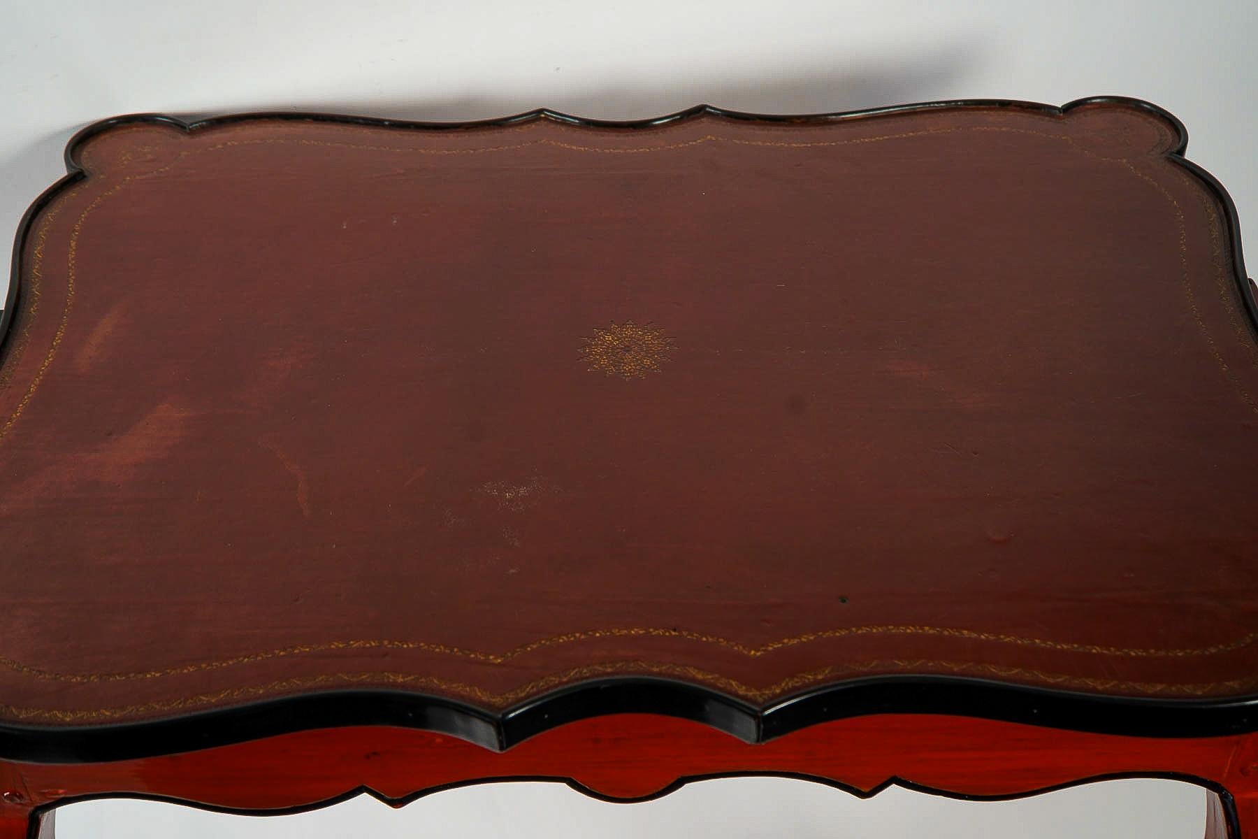 Fruitwood French Louis XV Period, Lacquered Game Table with Leather Top, circa 1740