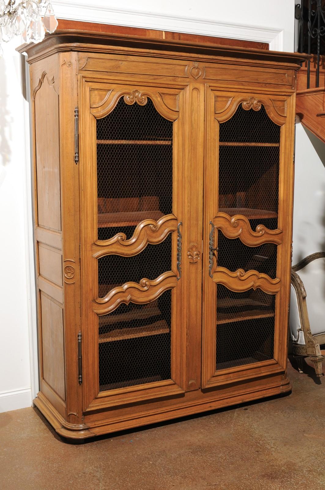 French Louis XV Period Mid-18th Century Wooden Bookcase with Chicken Wire Doors 7