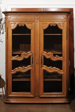 French Louis XV Period Mid-18th Century Wooden Bookcase with Chicken Wire Doors