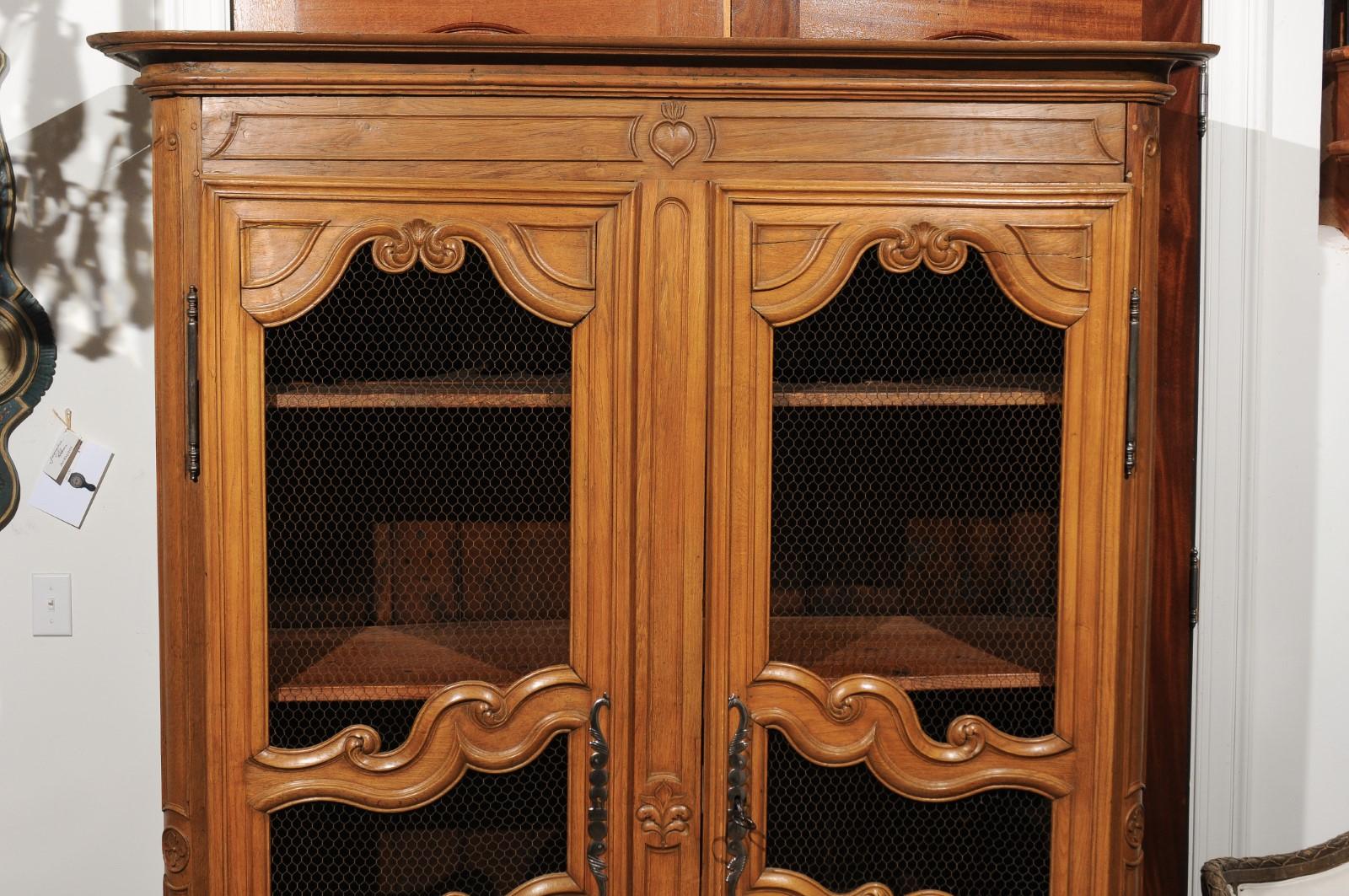 French Louis XV Period Mid-18th Century Wooden Bookcase with Chicken Wire Doors 2
