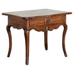 Antique French Louis XV Period Mixed Walnuts 1-Drawer Table, mid 18th century