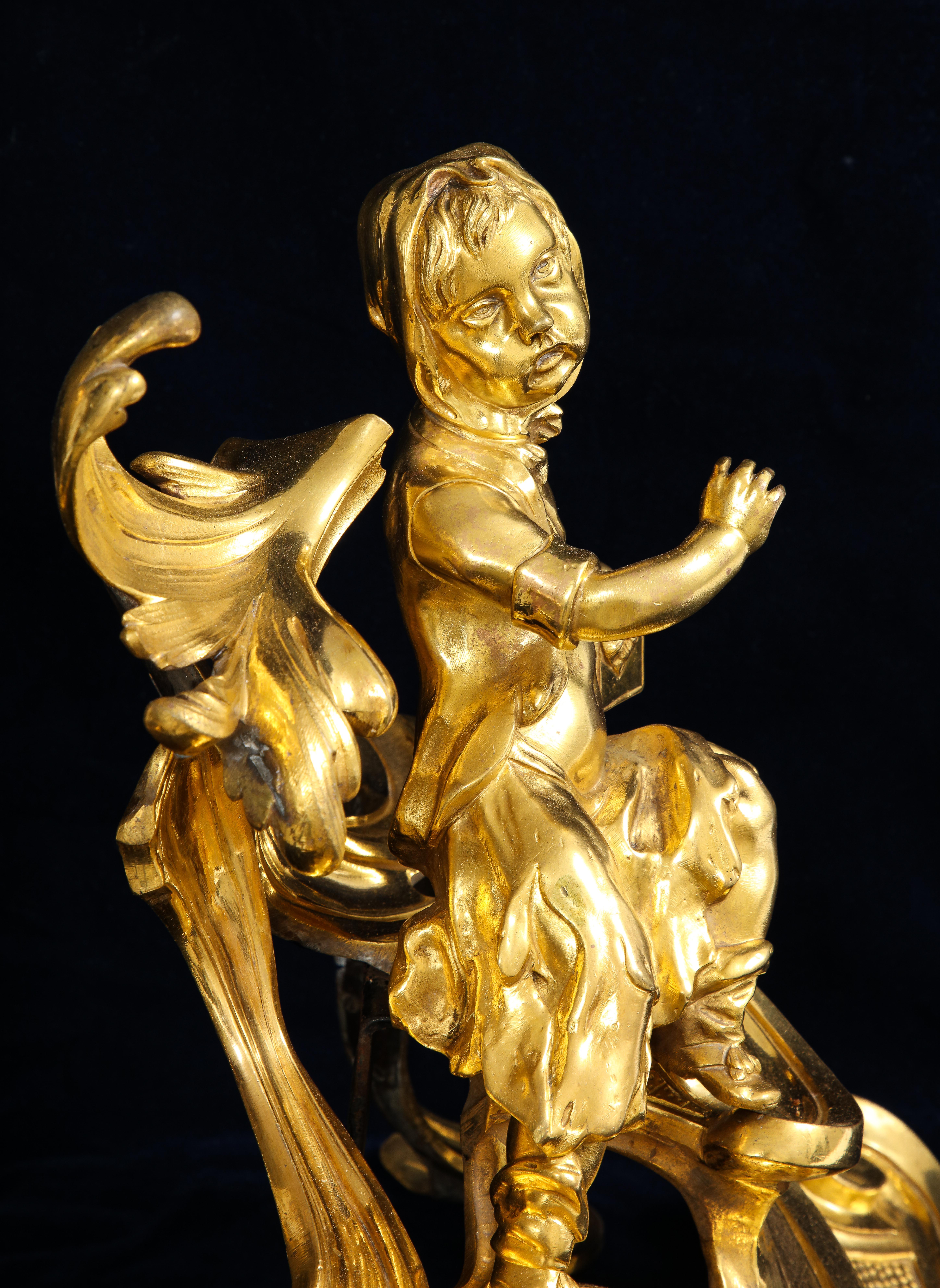 Chenet francese del periodo Luigi XV con bambini in ormolu, Attb. Caffieri, 1700 in vendita 6