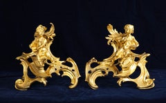 French Louis XV Period Ormolu Chenet w/ Children, Attb. Caffieri, 1700s