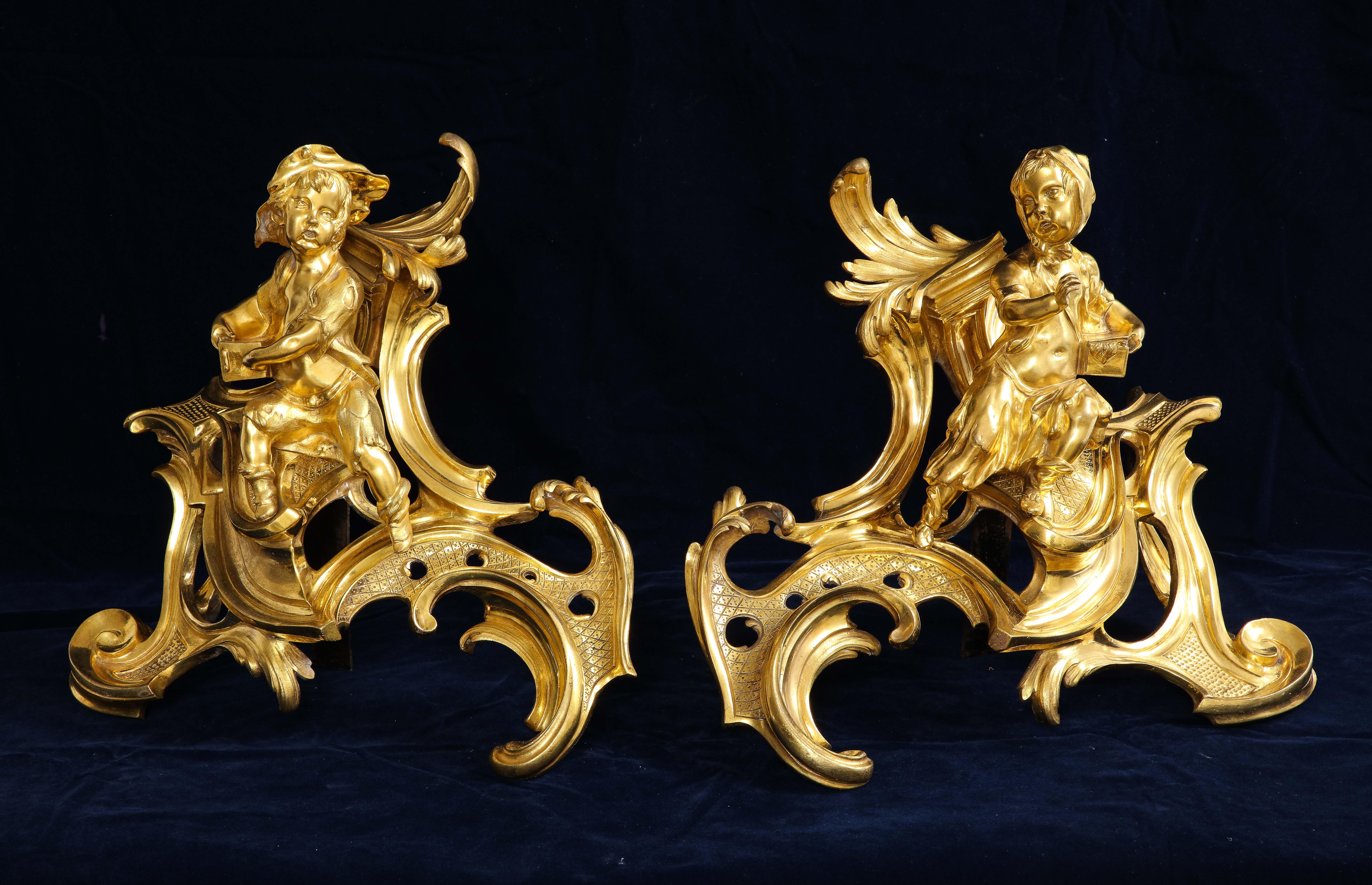 Francese Chenet francese del periodo Luigi XV con bambini in ormolu, Attb. Caffieri, 1700 in vendita