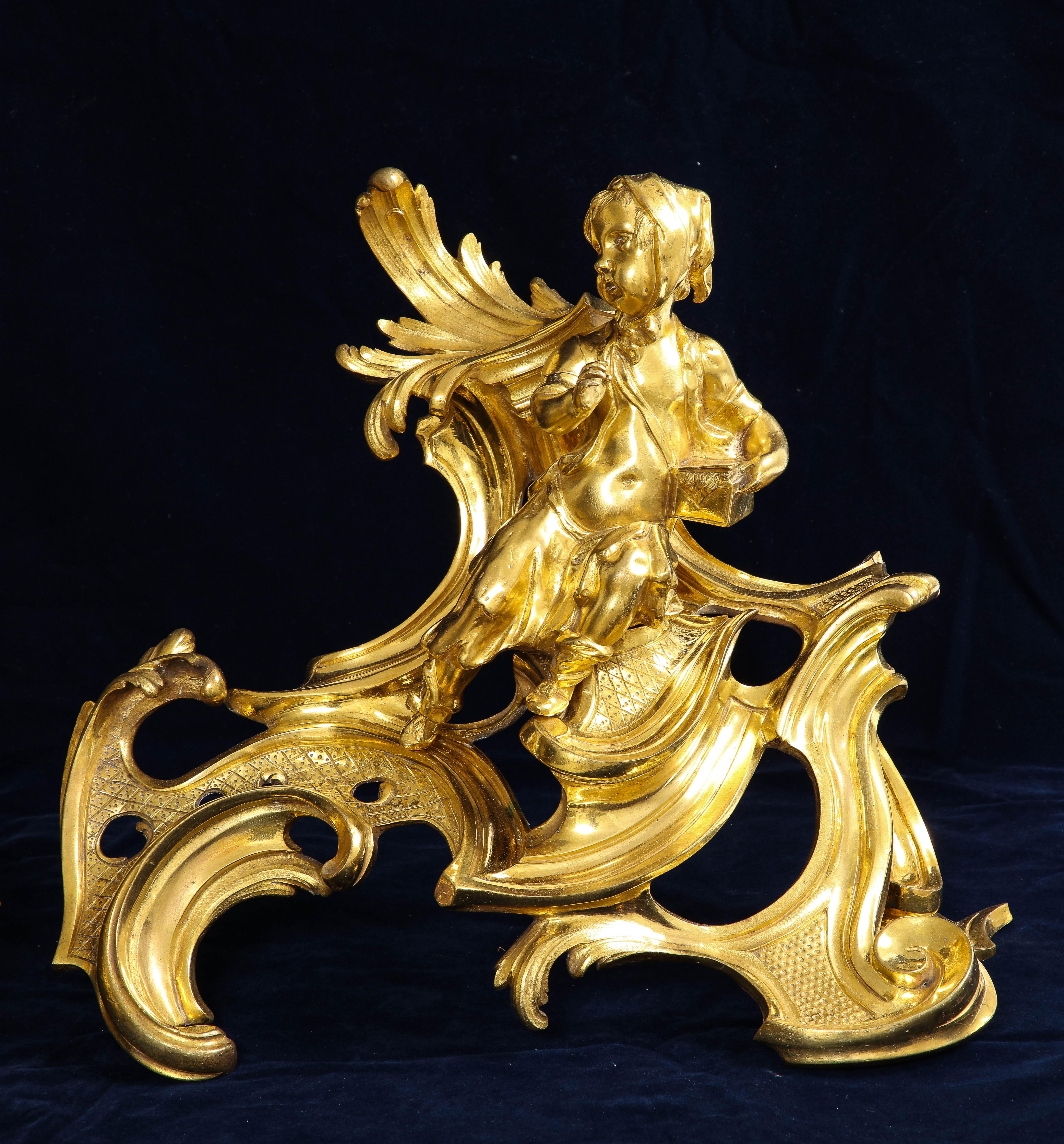 Similoro Chenet francese del periodo Luigi XV con bambini in ormolu, Attb. Caffieri, 1700 in vendita