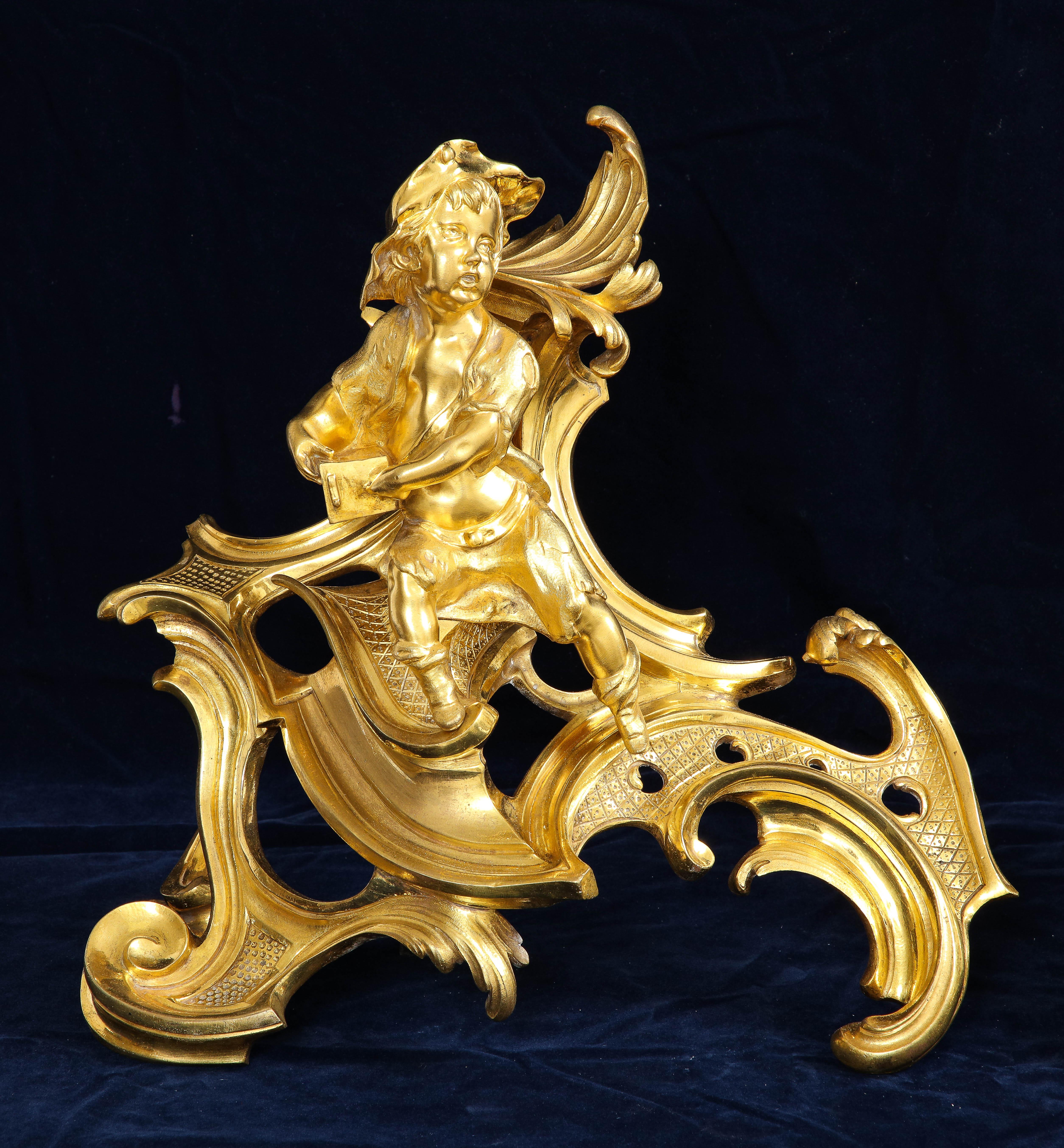 Chenet francese del periodo Luigi XV con bambini in ormolu, Attb. Caffieri, 1700 in vendita 1