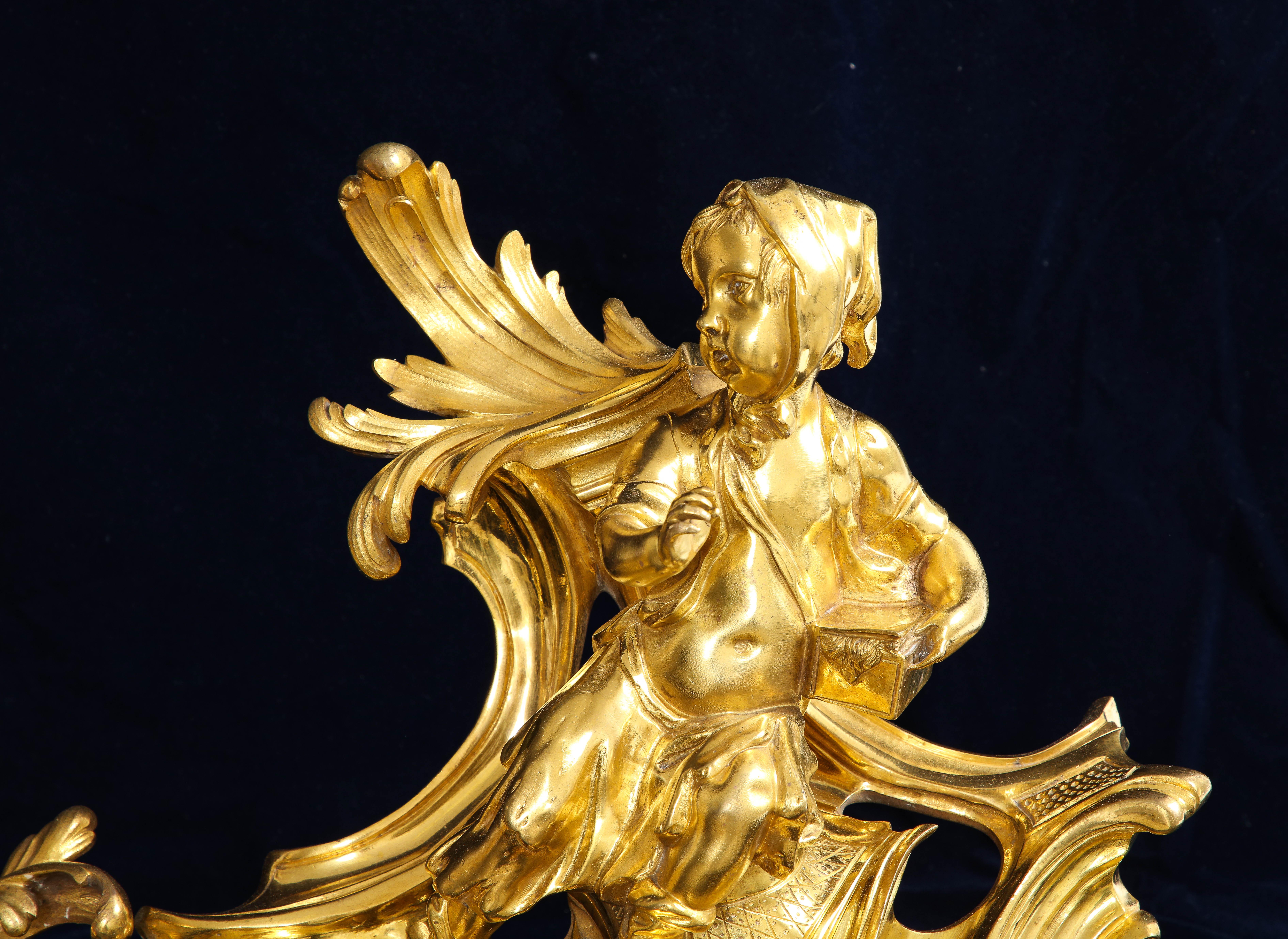 Chenet francese del periodo Luigi XV con bambini in ormolu, Attb. Caffieri, 1700 in vendita 2