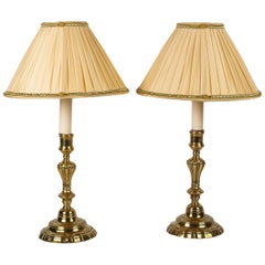 Antique French Louis XV Period, Pair of Ormolu Candlesticks, Converted in Table-Lamps