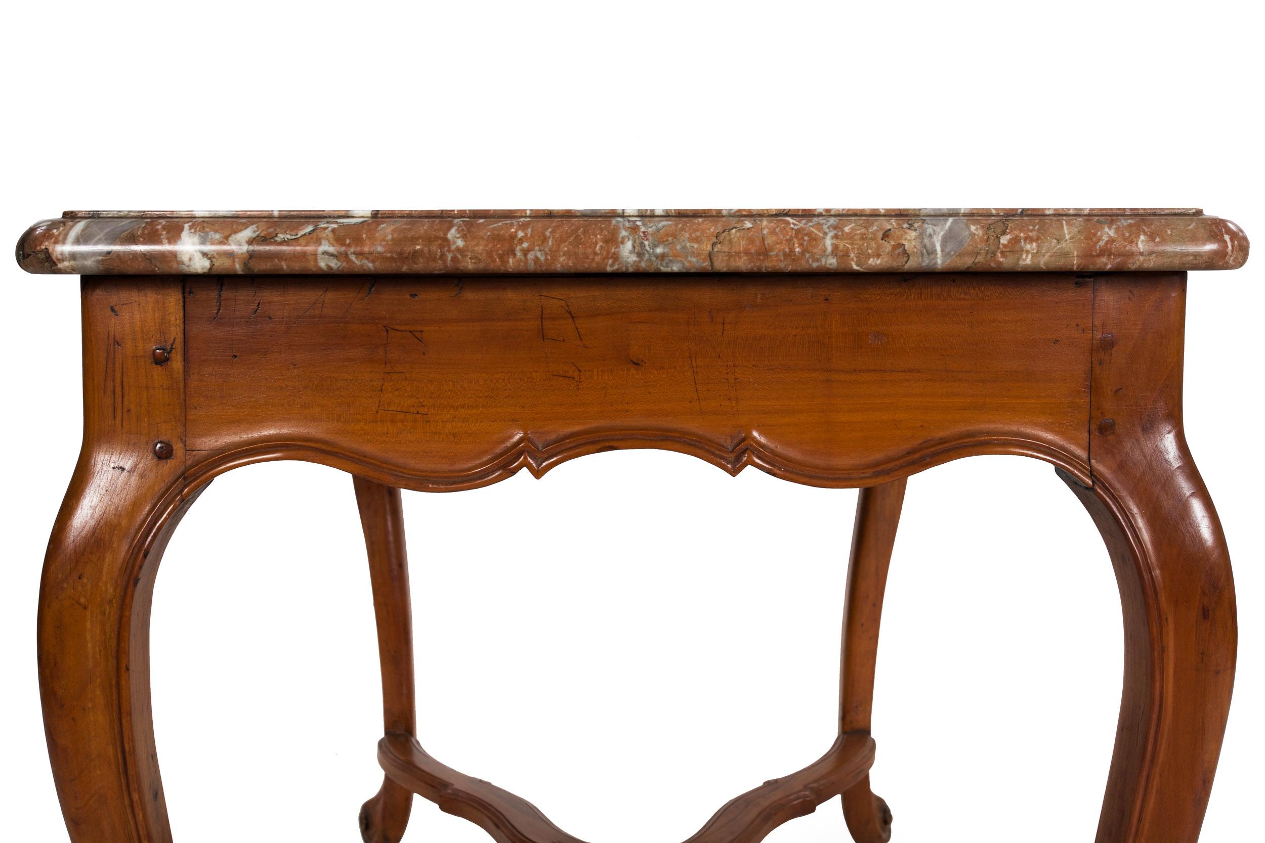 French Louis XV Period Provincial Cherry Center Table with Marble Top, 18th C For Sale 6