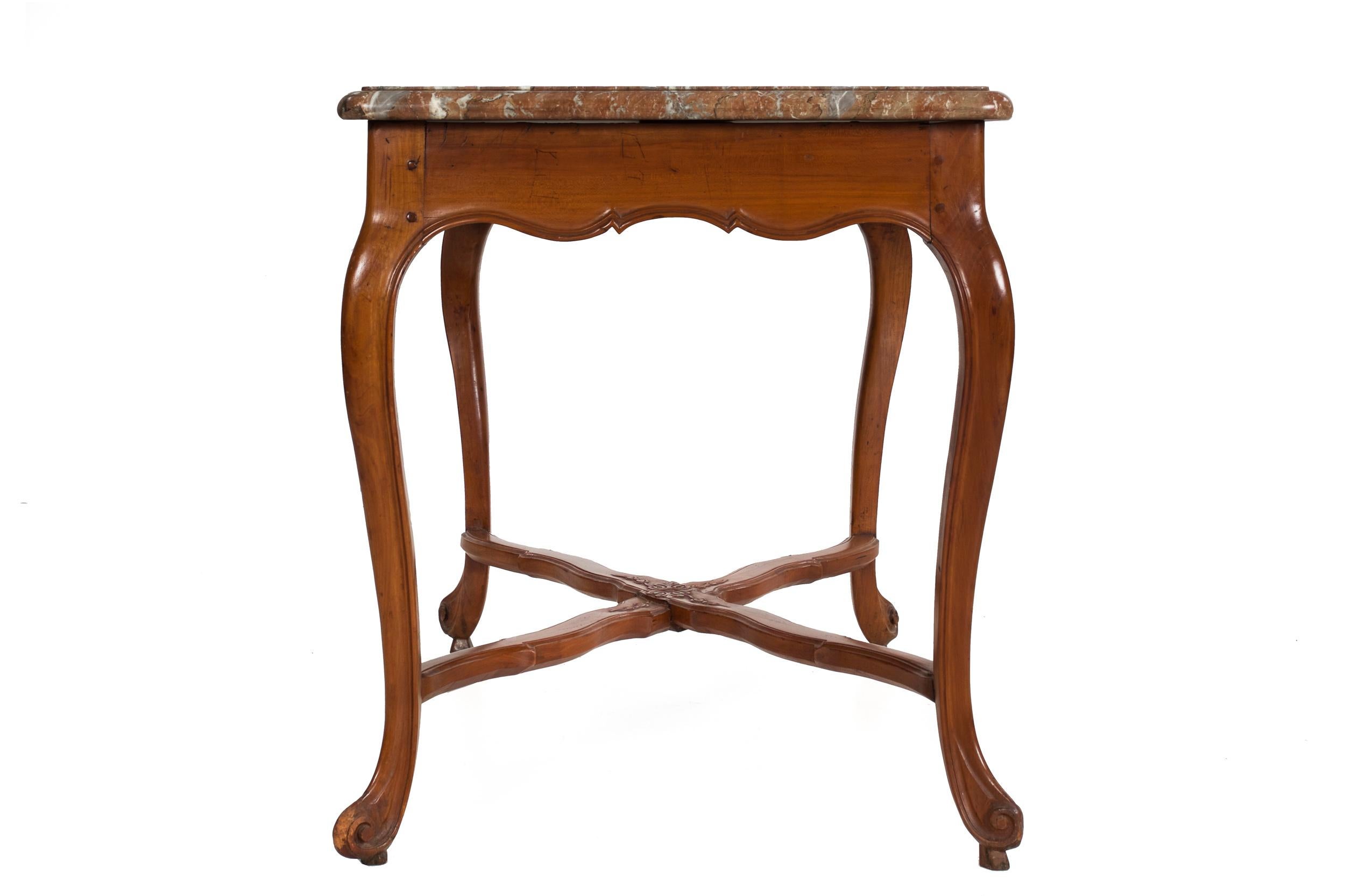 18th Century and Earlier French Louis XV Period Provincial Cherry Center Table with Marble Top, 18th C For Sale