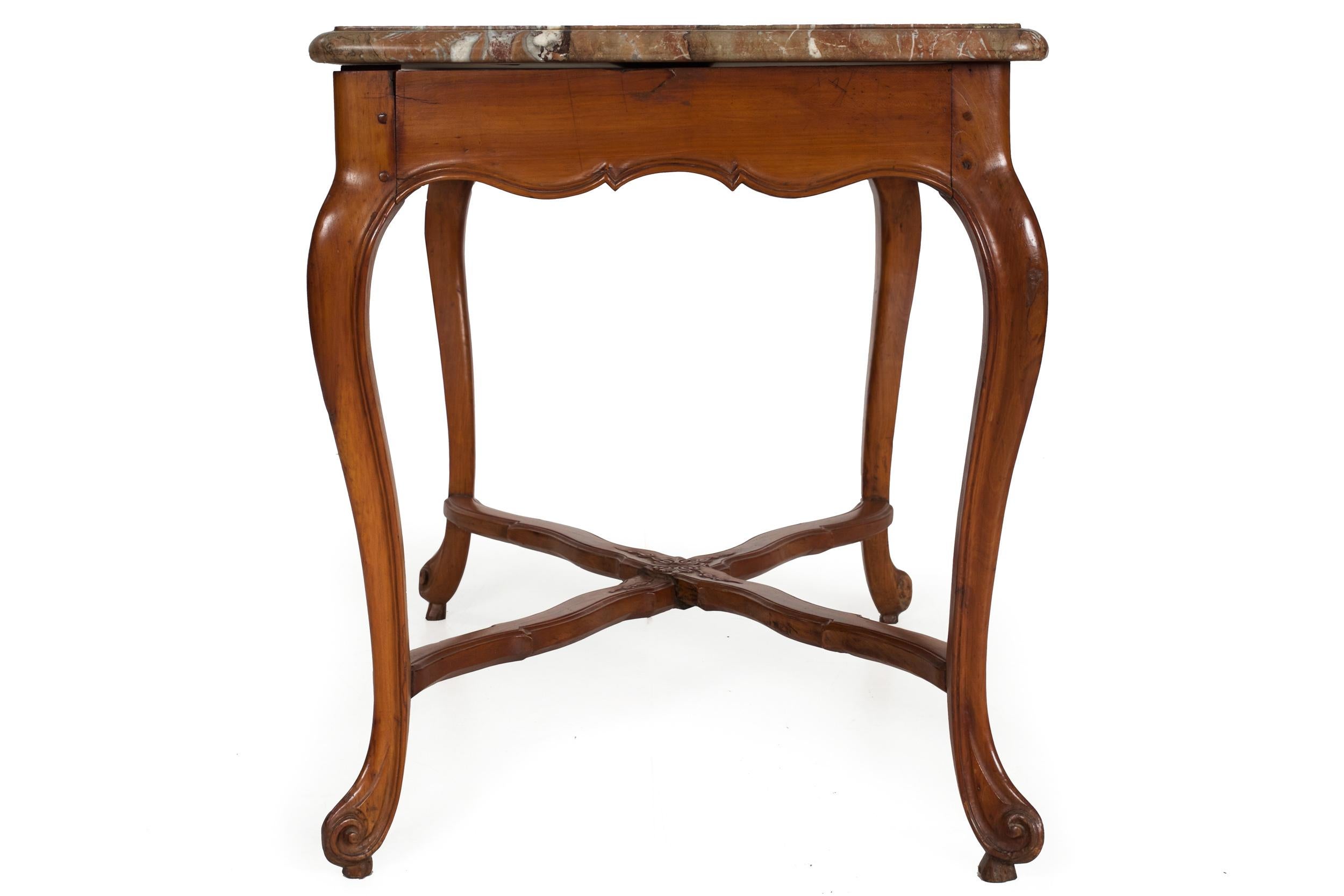 French Louis XV Period Provincial Cherry Center Table with Marble Top, 18th C For Sale 1