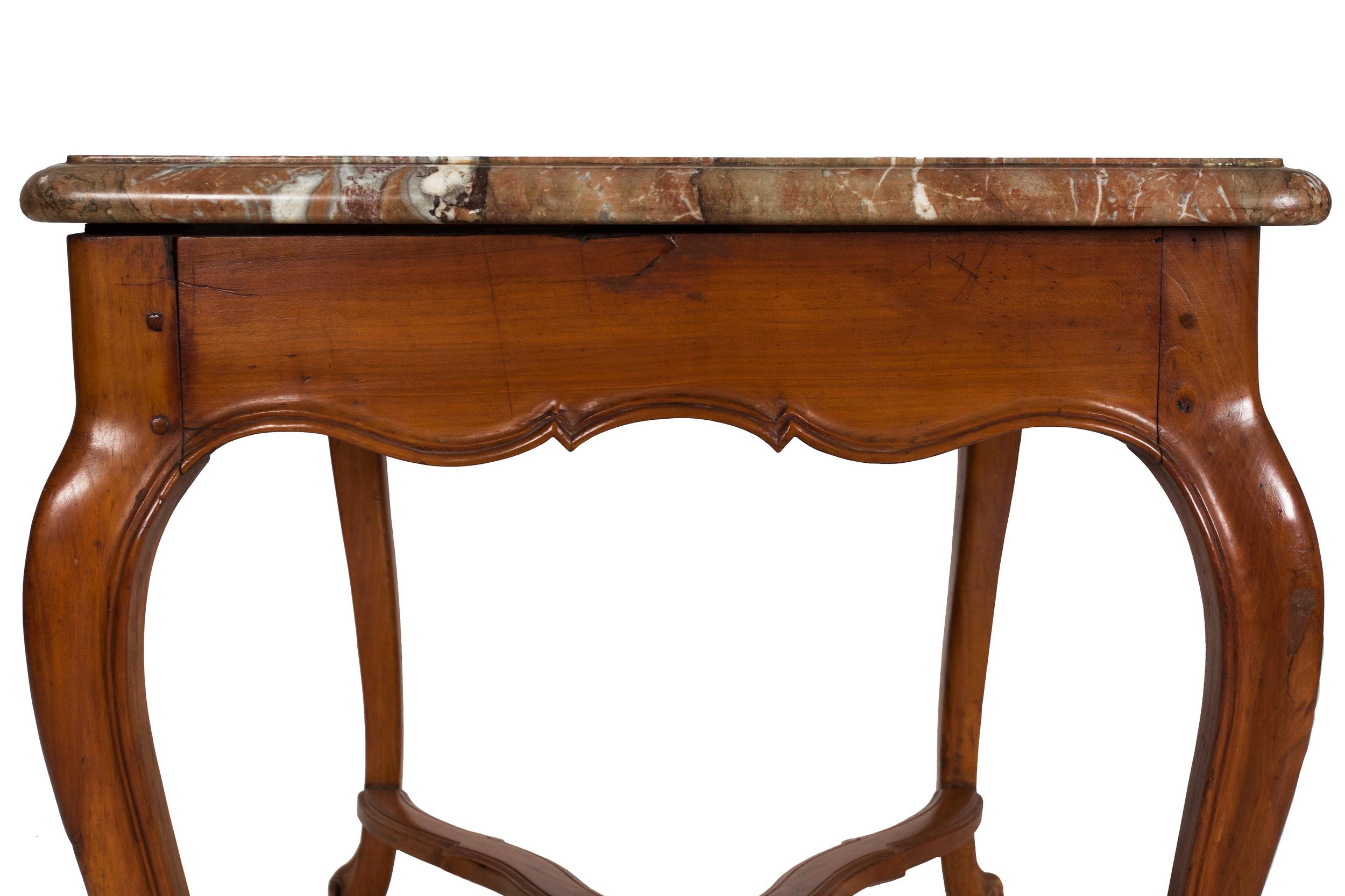 French Louis XV Period Provincial Cherry Center Table with Marble Top, 18th C For Sale 3