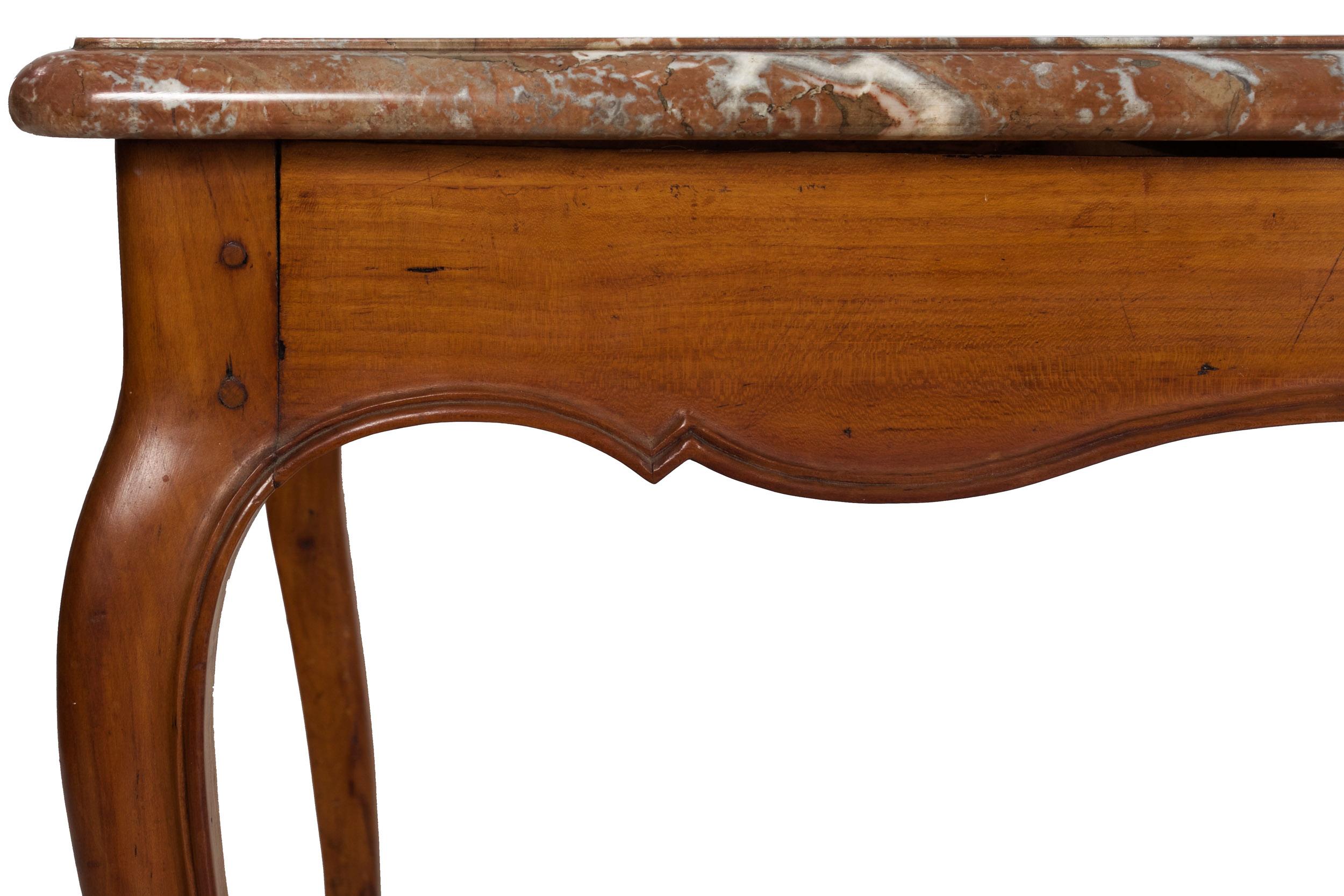 French Louis XV Period Provincial Cherry Center Table with Marble Top, 18th C For Sale 4