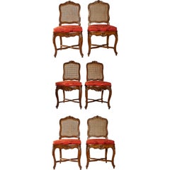 French Louis XV Period, Set of Six Carved Caned Chairs, circa 1750