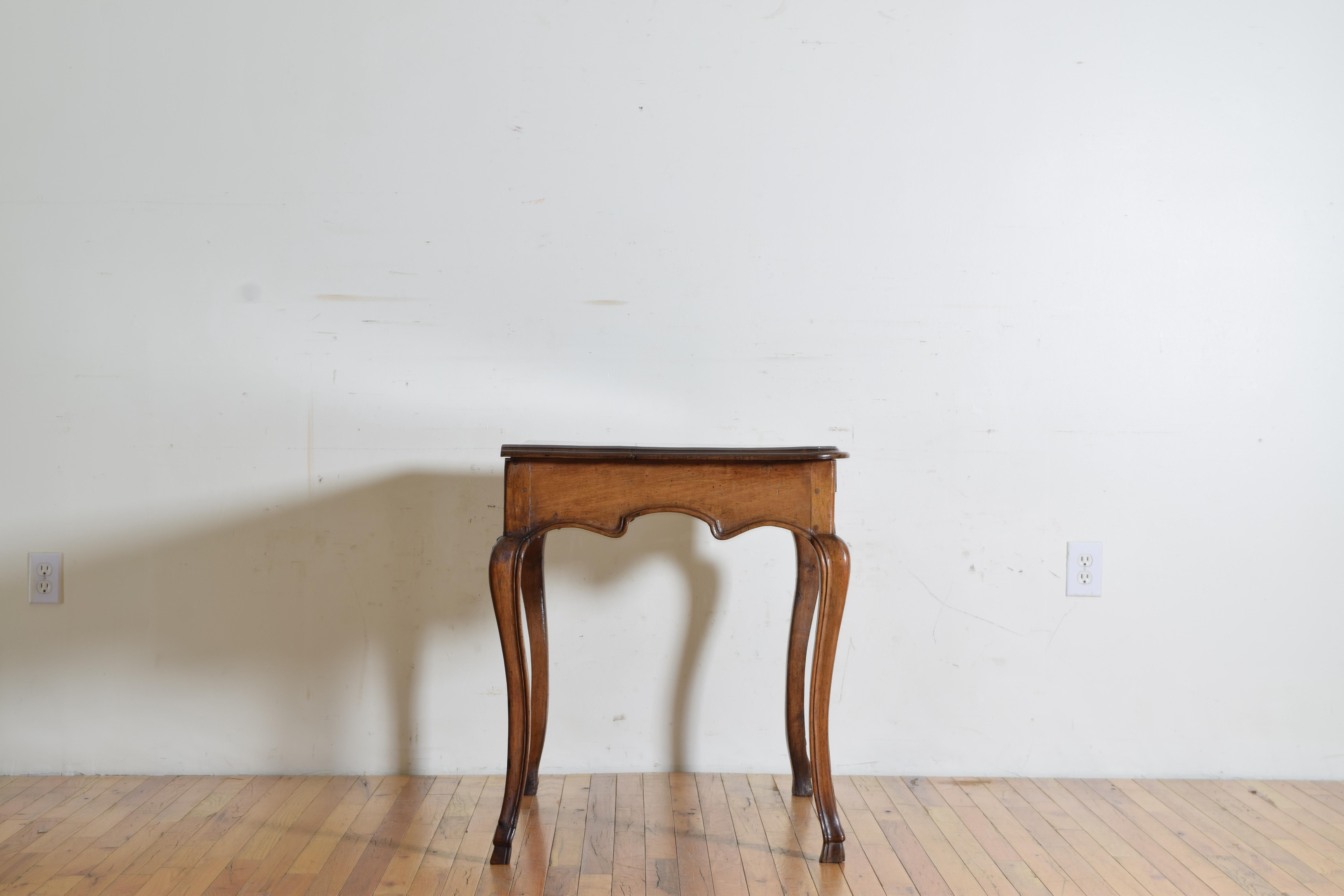 French Louis XV Period Walnut 1-Drawer Table, Carved Apron, Mid-18th Century 1