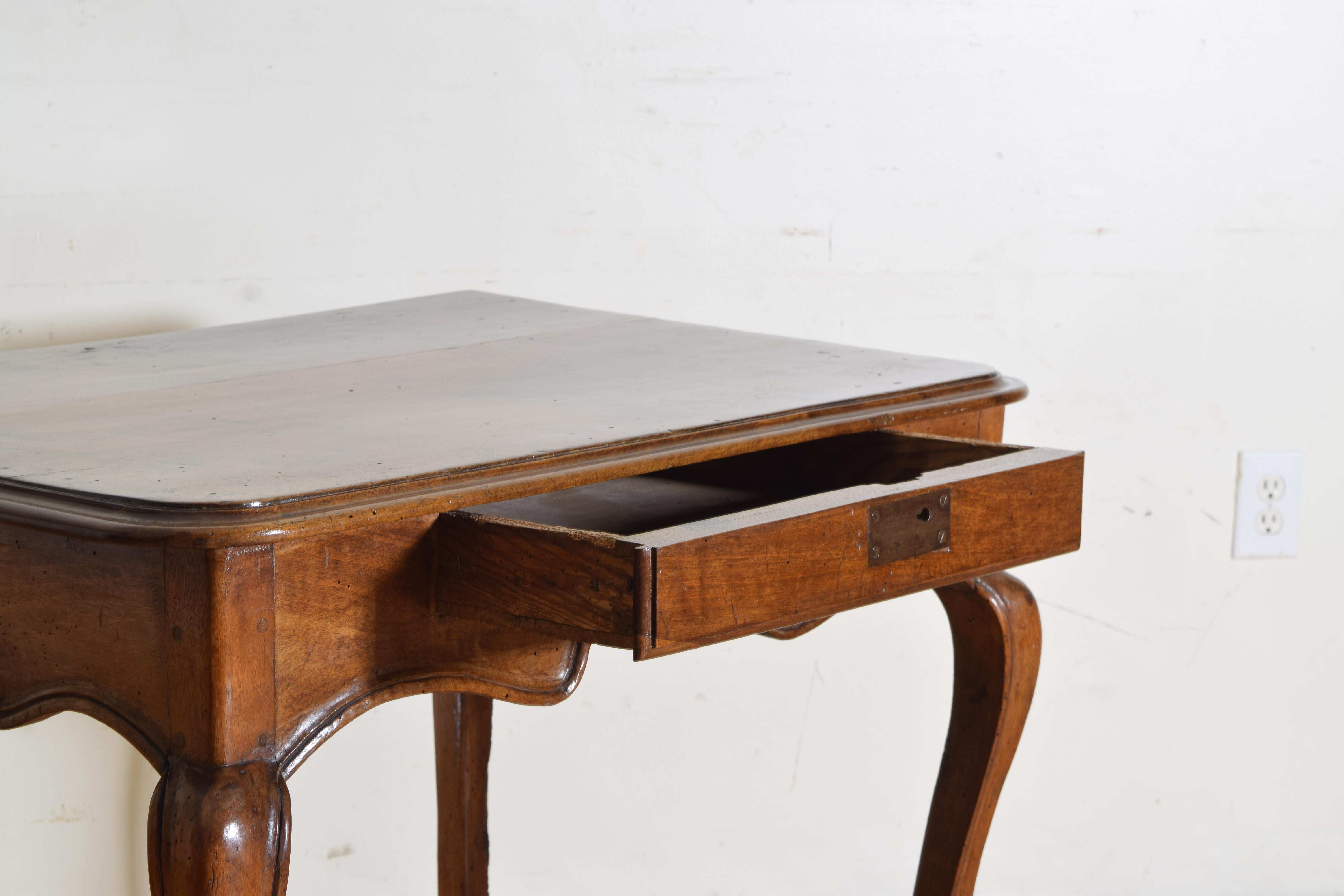 French Louis XV Period Walnut 1-Drawer Table, Carved Apron, Mid-18th Century 3