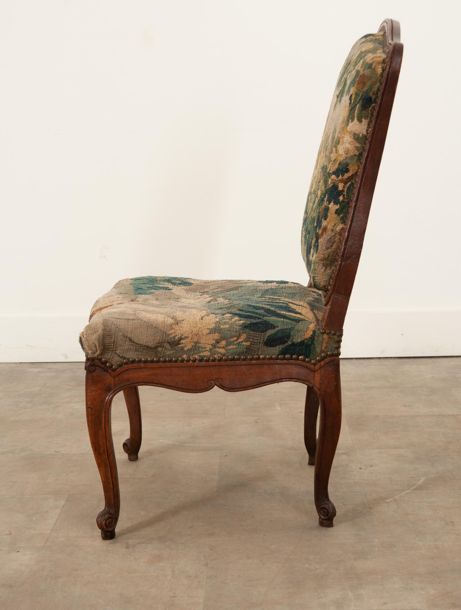 French Louis XV Period Walnut Chair with Original Tapestry 5