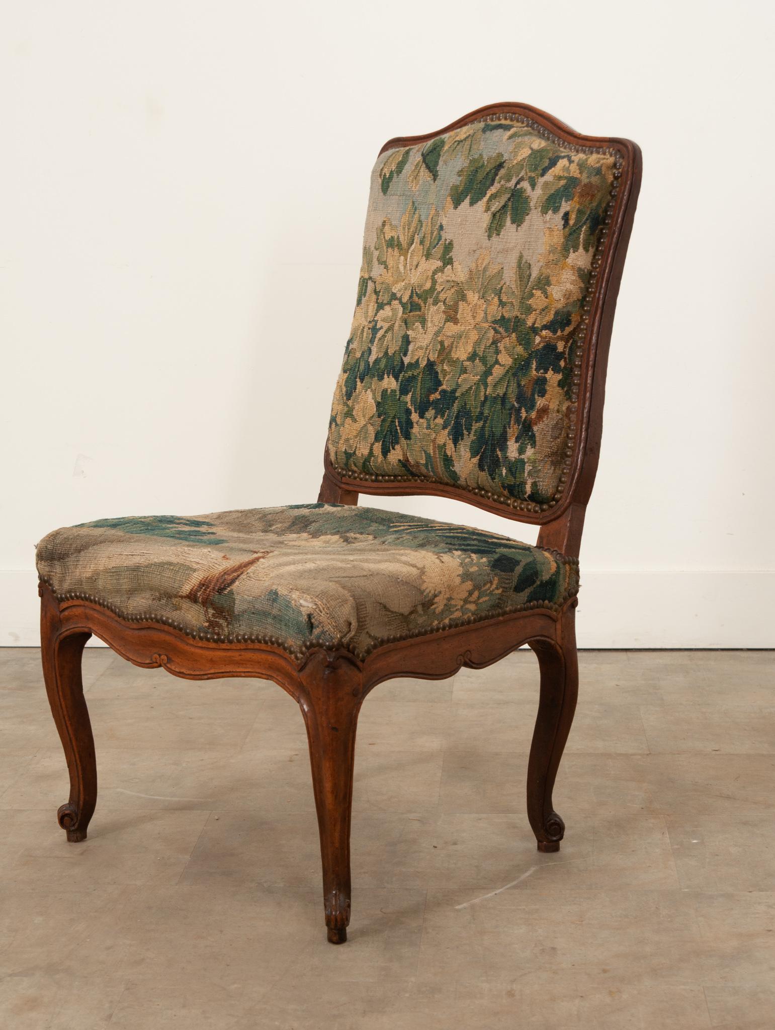French Louis XV Period Walnut Chair with Original Tapestry 6