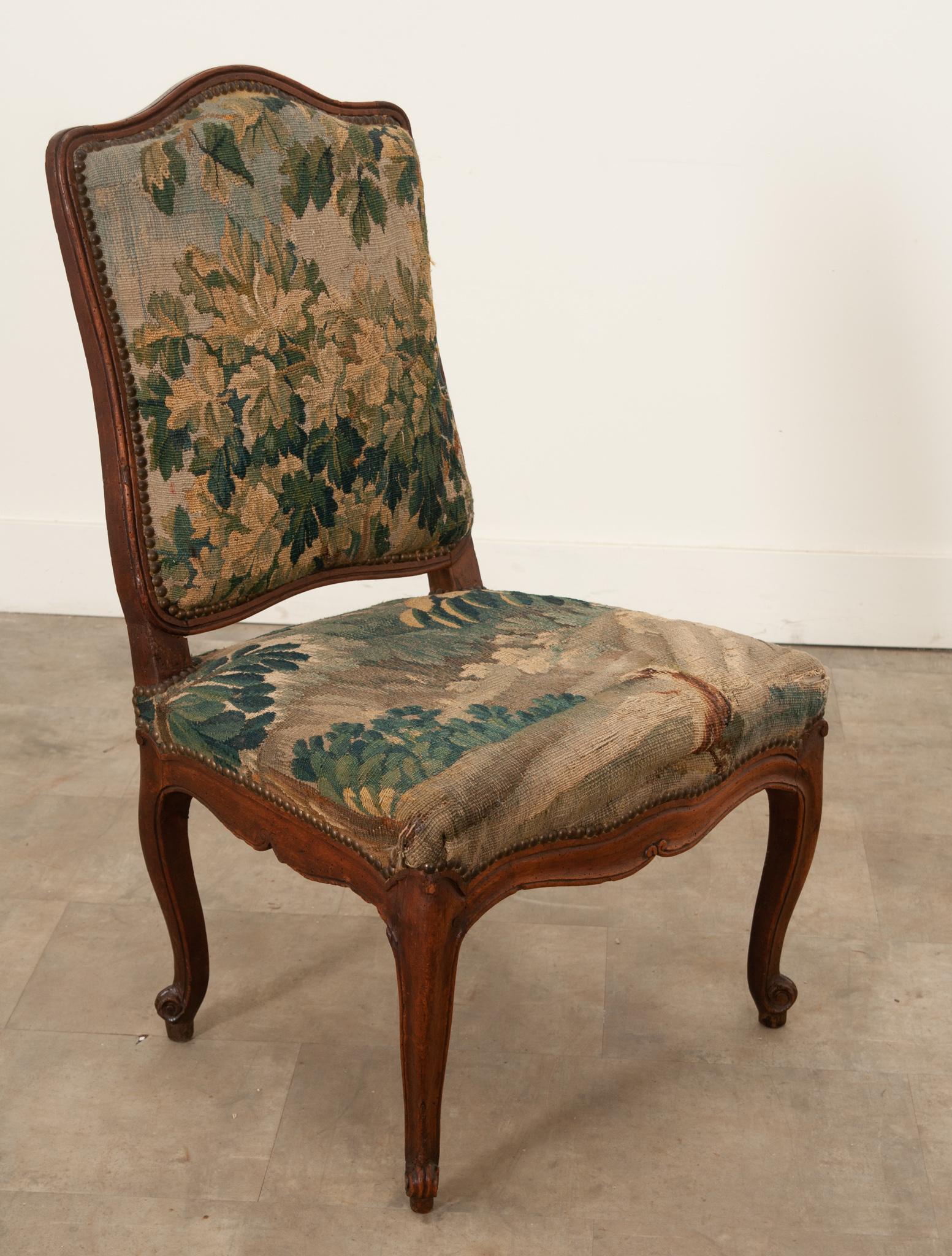 French Louis XV Period Walnut Chair with Original Tapestry 7