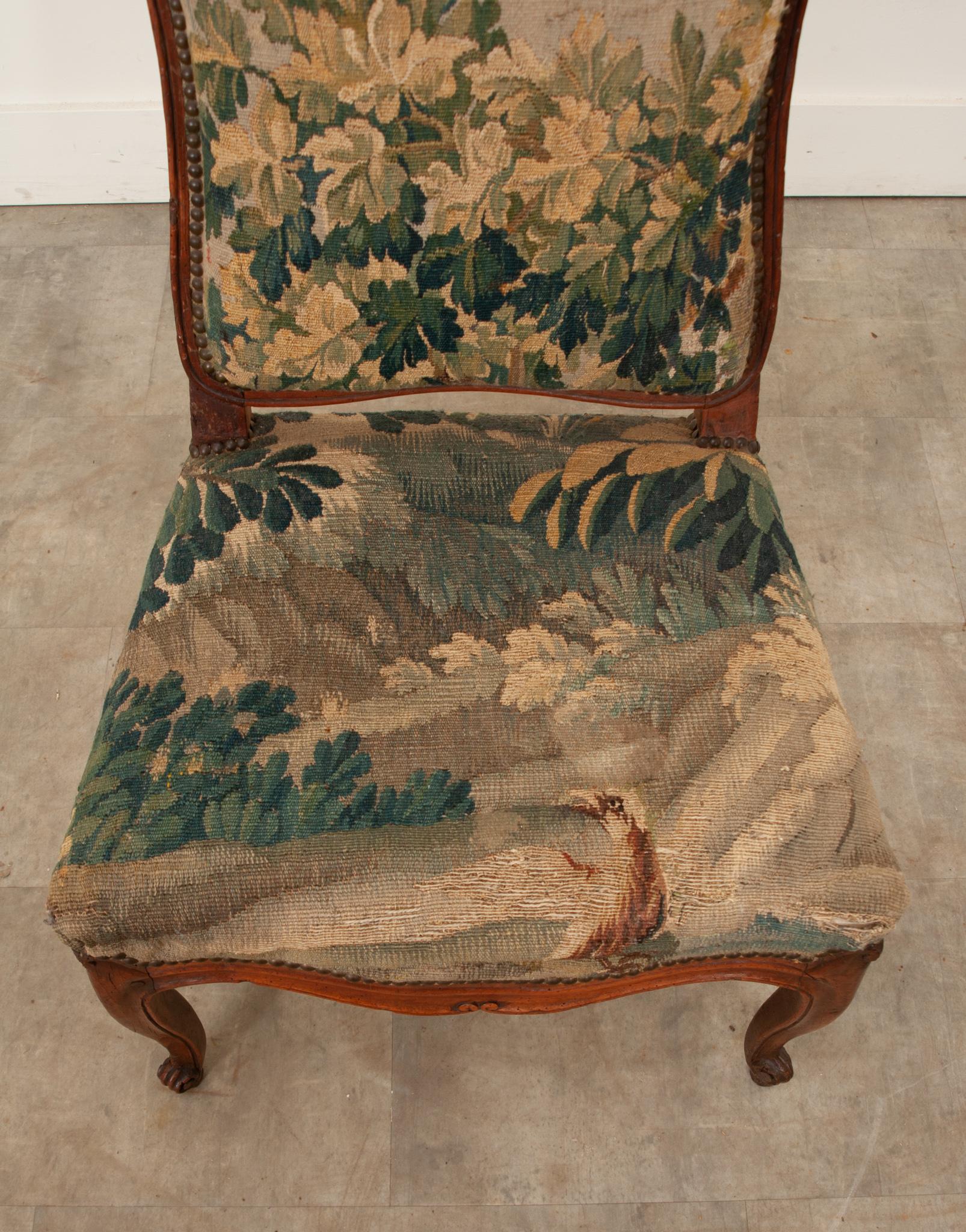18th Century and Earlier French Louis XV Period Walnut Chair with Original Tapestry