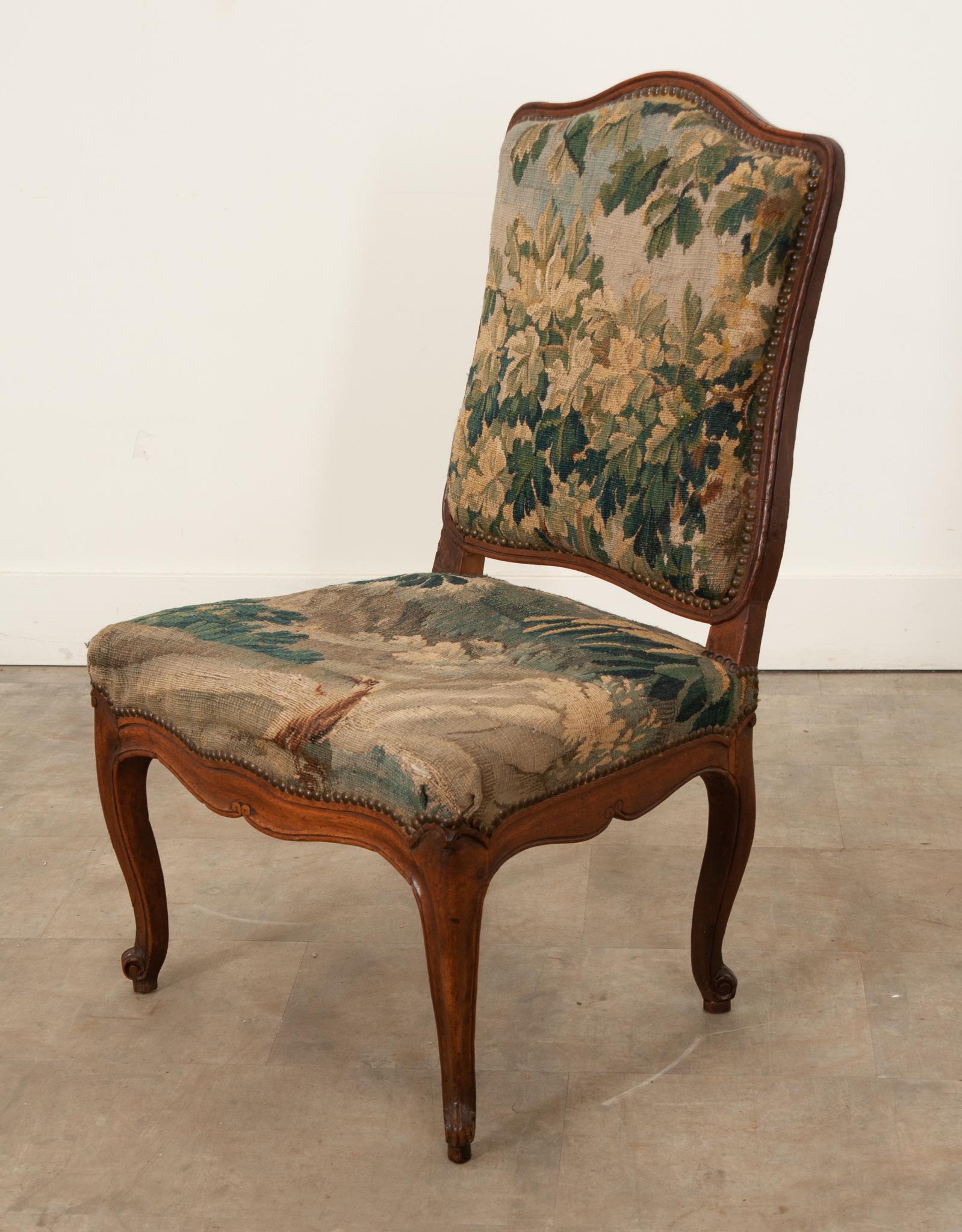 French Louis XV Period Walnut Chair with Original Tapestry 1