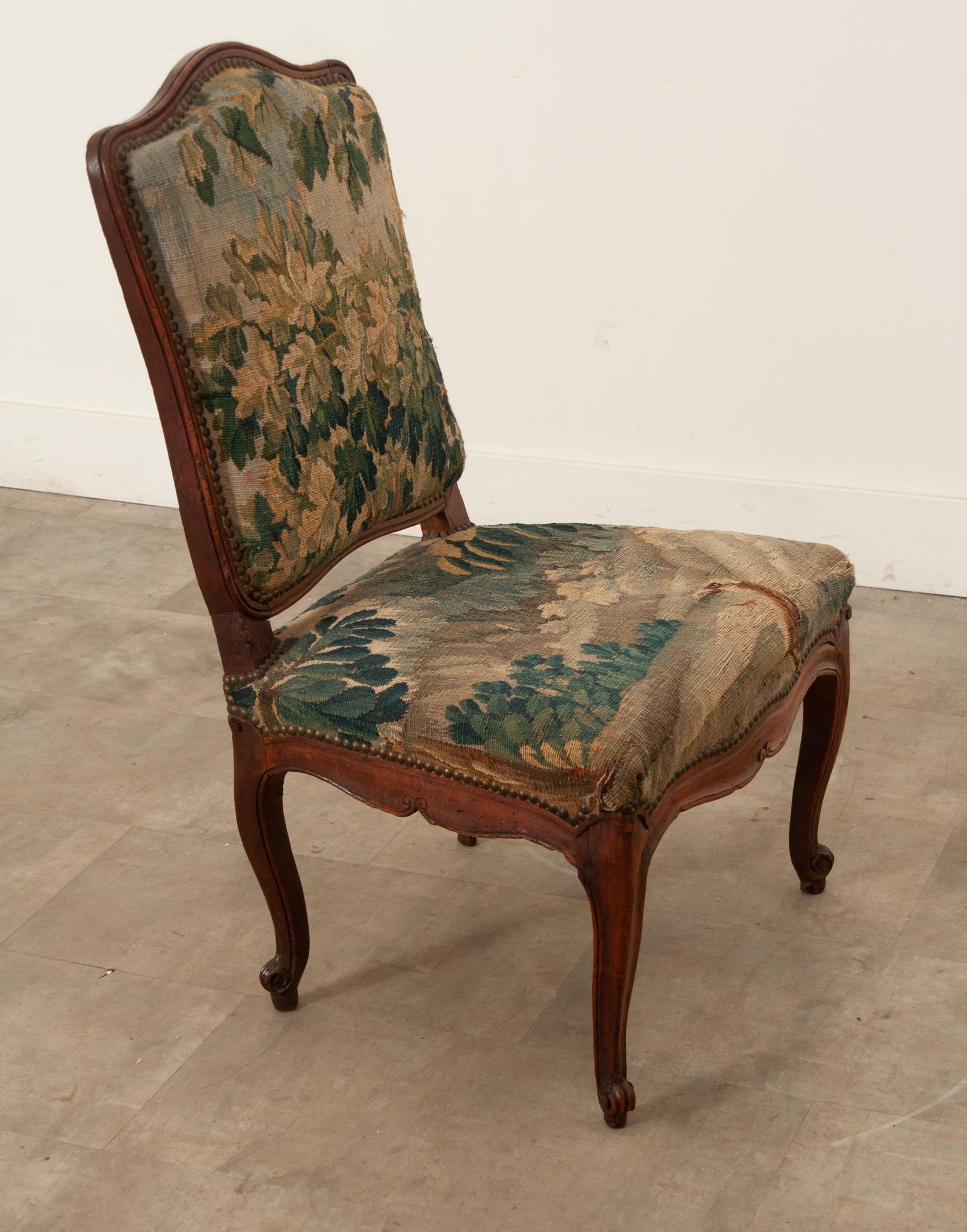 French Louis XV Period Walnut Chair with Original Tapestry 2
