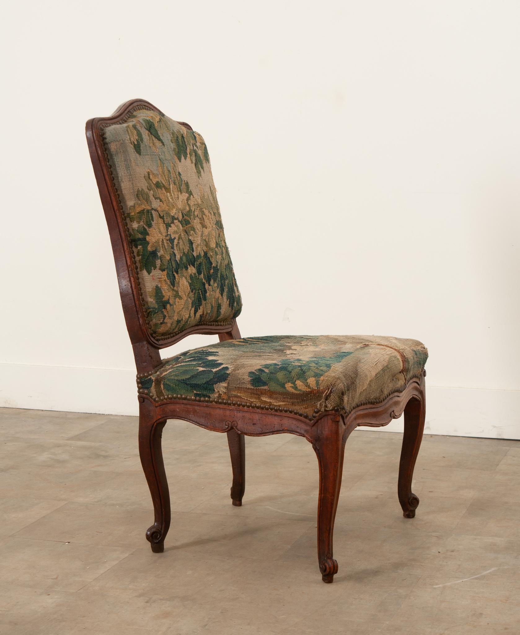 French Louis XV Period Walnut Chair with Original Tapestry 3