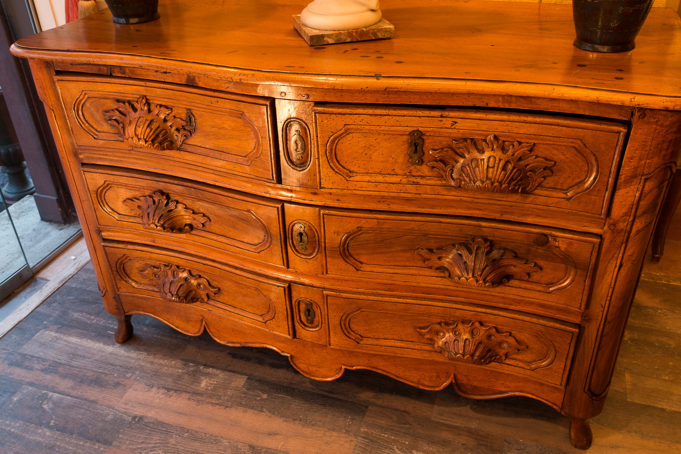 French Louis XV Period Walnut Hand-Carved Commode, circa 1750 For Sale 9