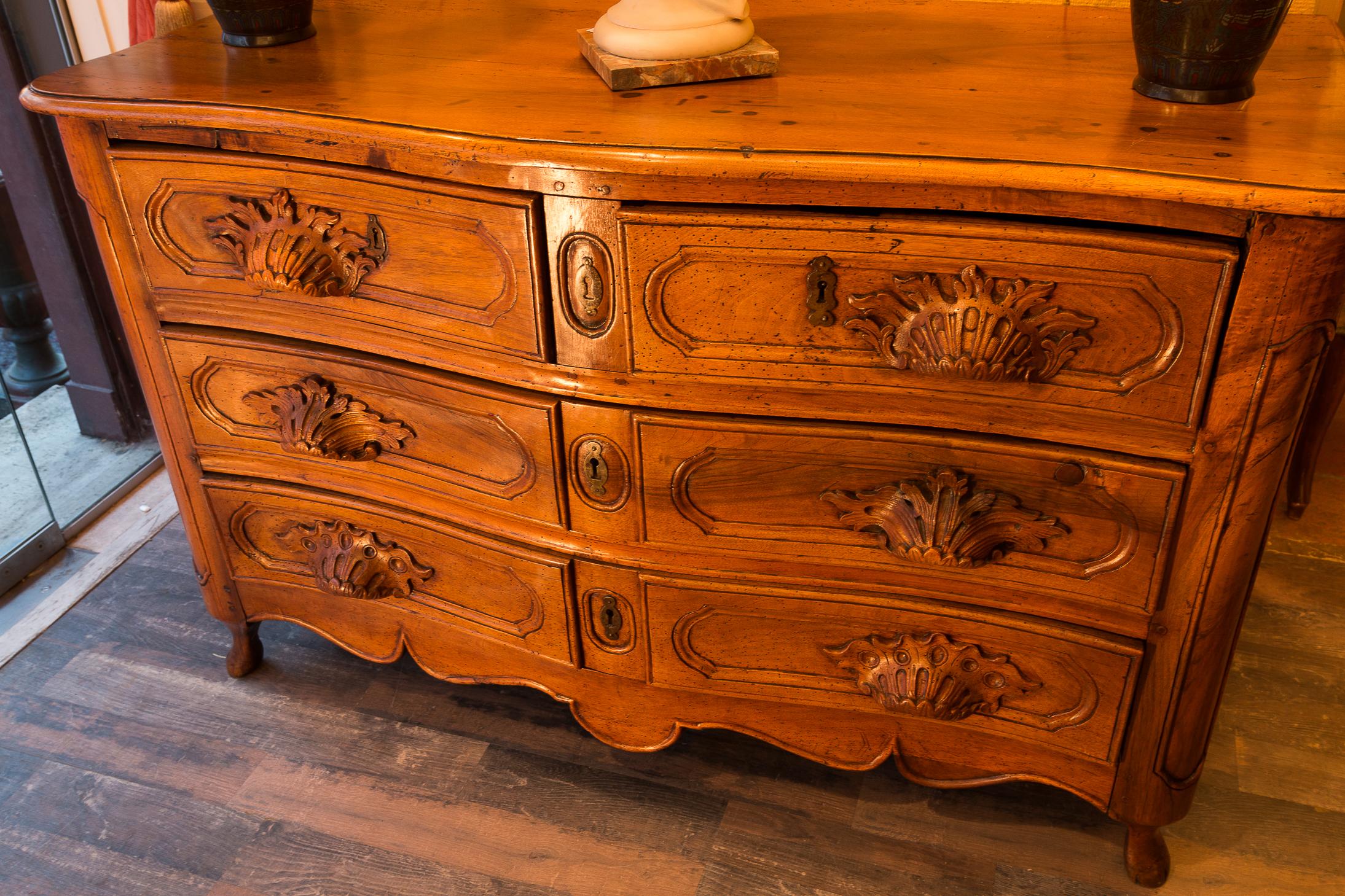French Louis XV Period Walnut Hand Carved Commode, circa 1750 For Sale 8