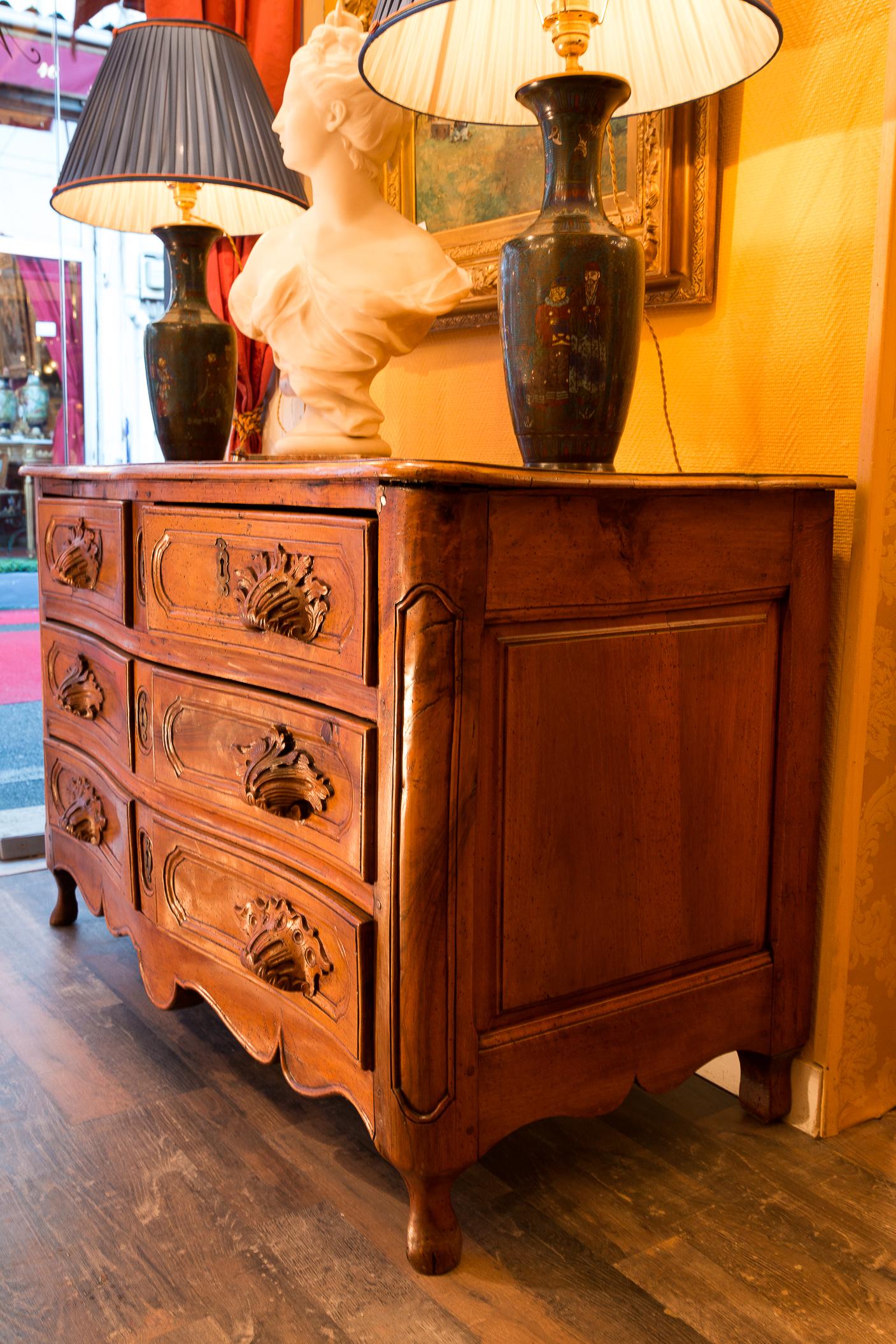 French Louis XV Period Walnut Hand Carved Commode, circa 1750 For Sale 10