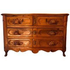French Louis XV Period Walnut Hand-Carved Commode, circa 1750
