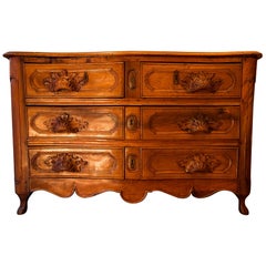 French Louis XV Period Walnut Hand Carved Commode, circa 1750