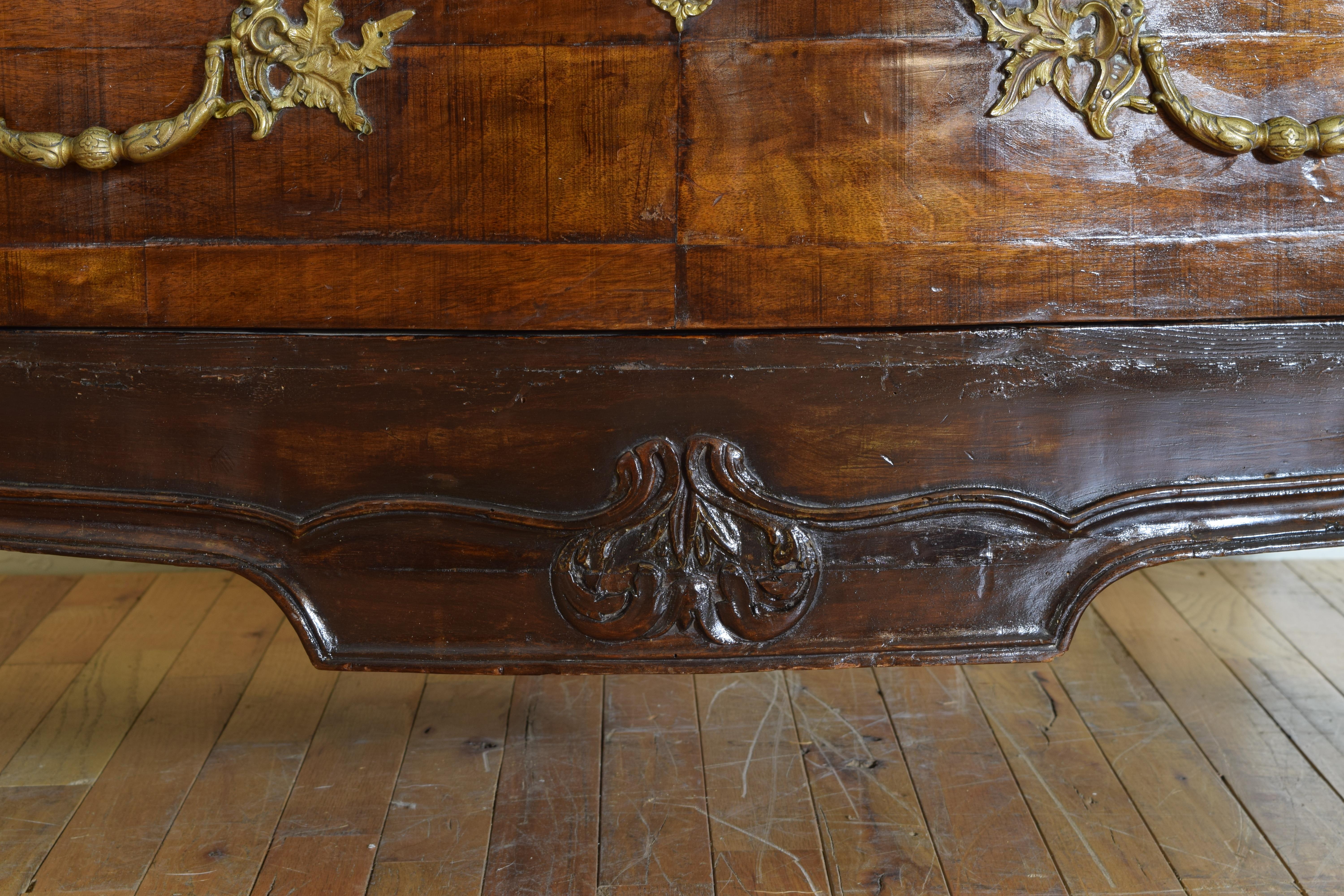 French Louis XV Period Walnut & Inlaid Marble Top Commode, mid 18th century For Sale 6