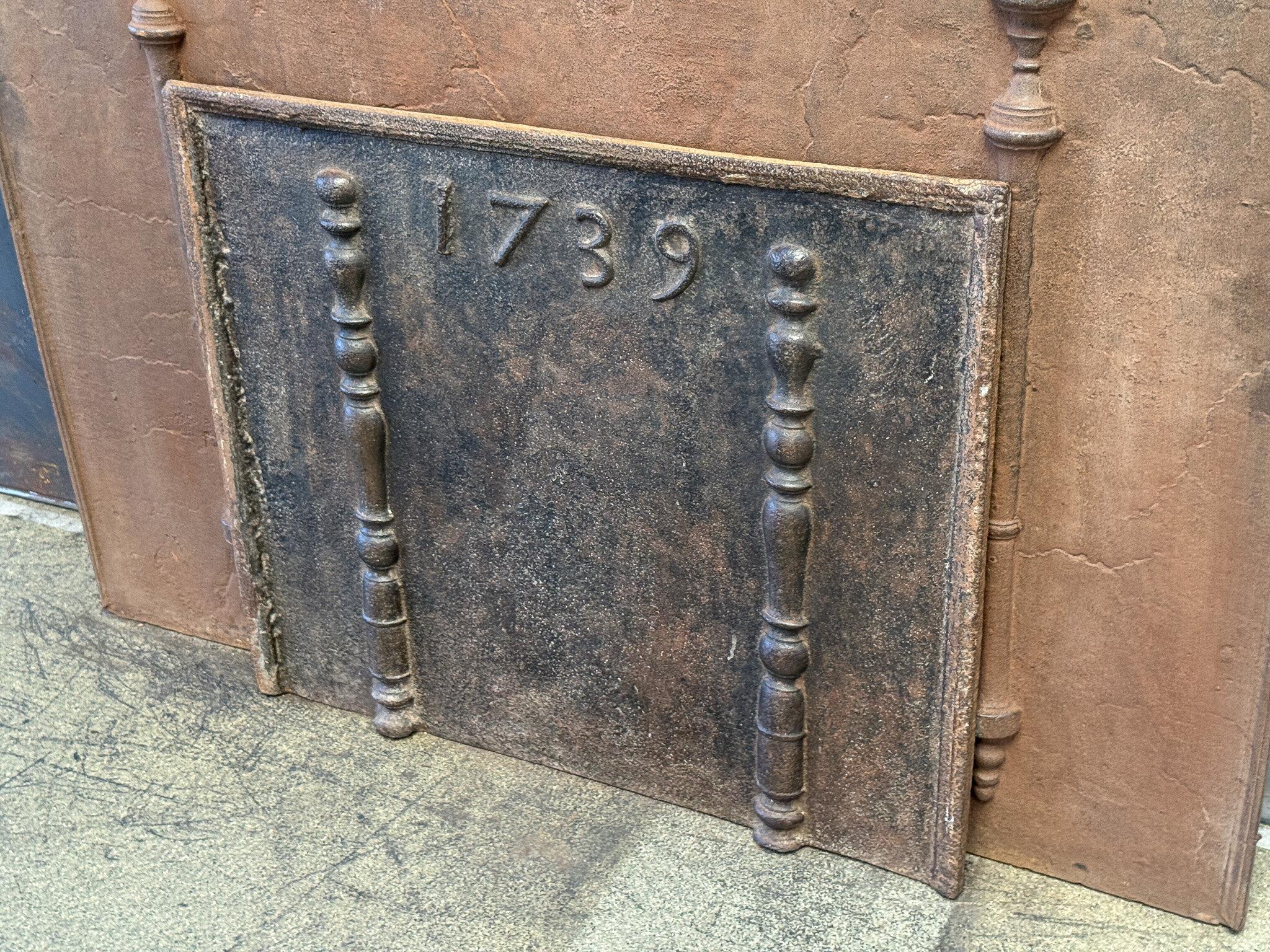 Cast French Louis XV Period 'Year' Fireback / Backsplash, Dated 1739 For Sale