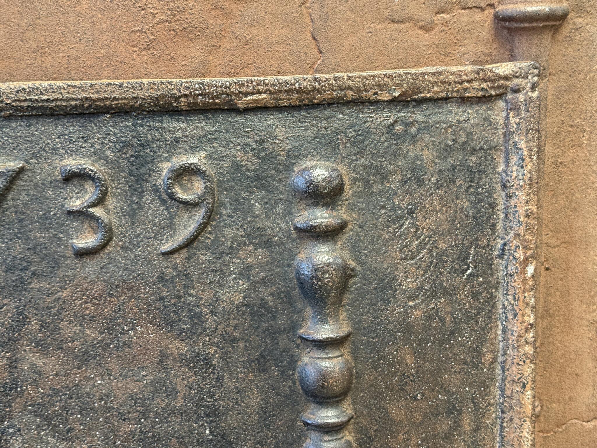 Iron French Louis XV Period 'Year' Fireback / Backsplash, Dated 1739 For Sale