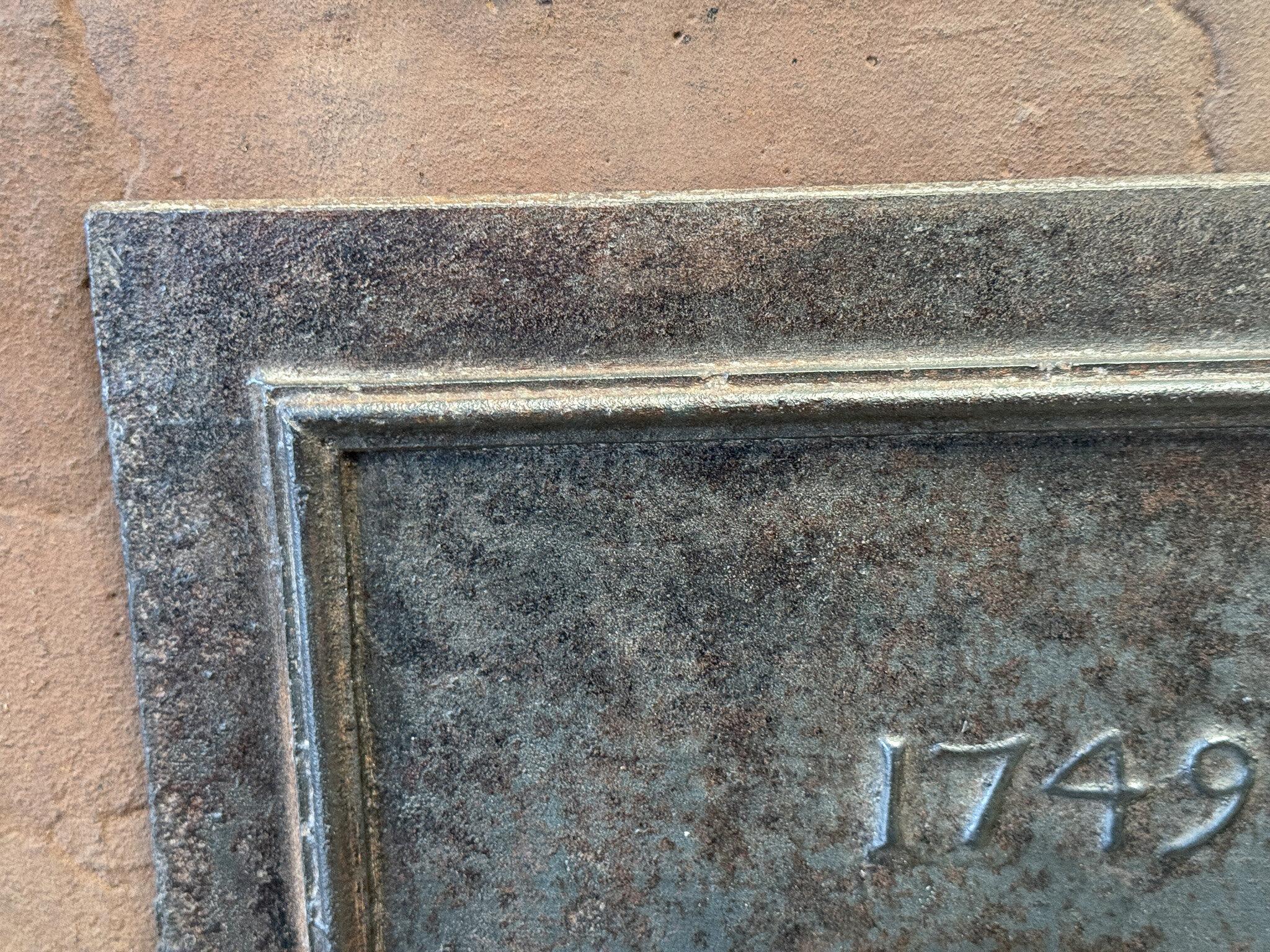 French Louis XV Period 'Year' Fireback / Backsplash, Dated 1749 For Sale 3
